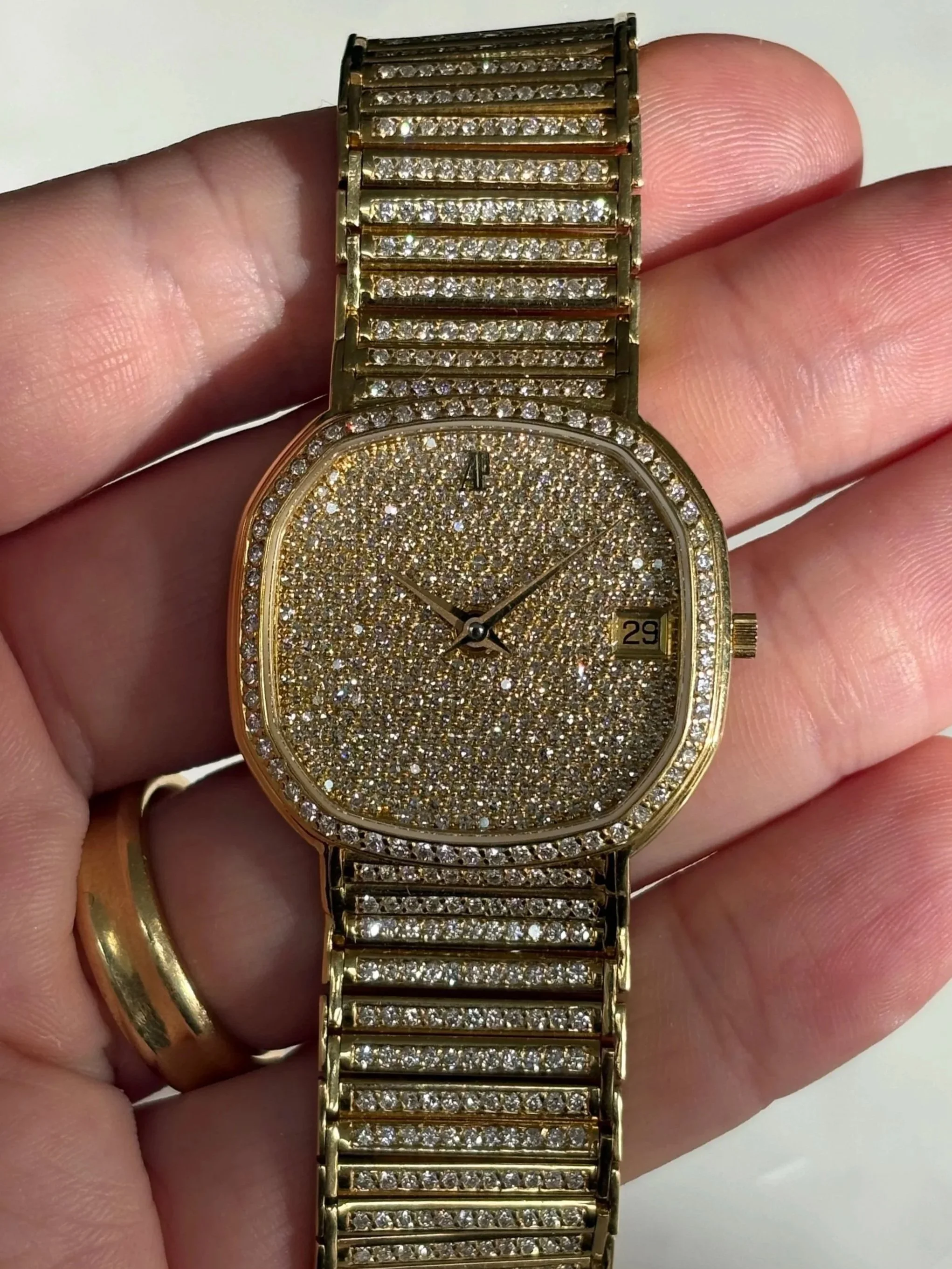 Audemars Piguet Octagon 'Disco Ball' Yellow Gold Full Diamond Set Dial, Bezel & Bracelet ref. 56091/639 BA w/ Box, Papers & AP Document