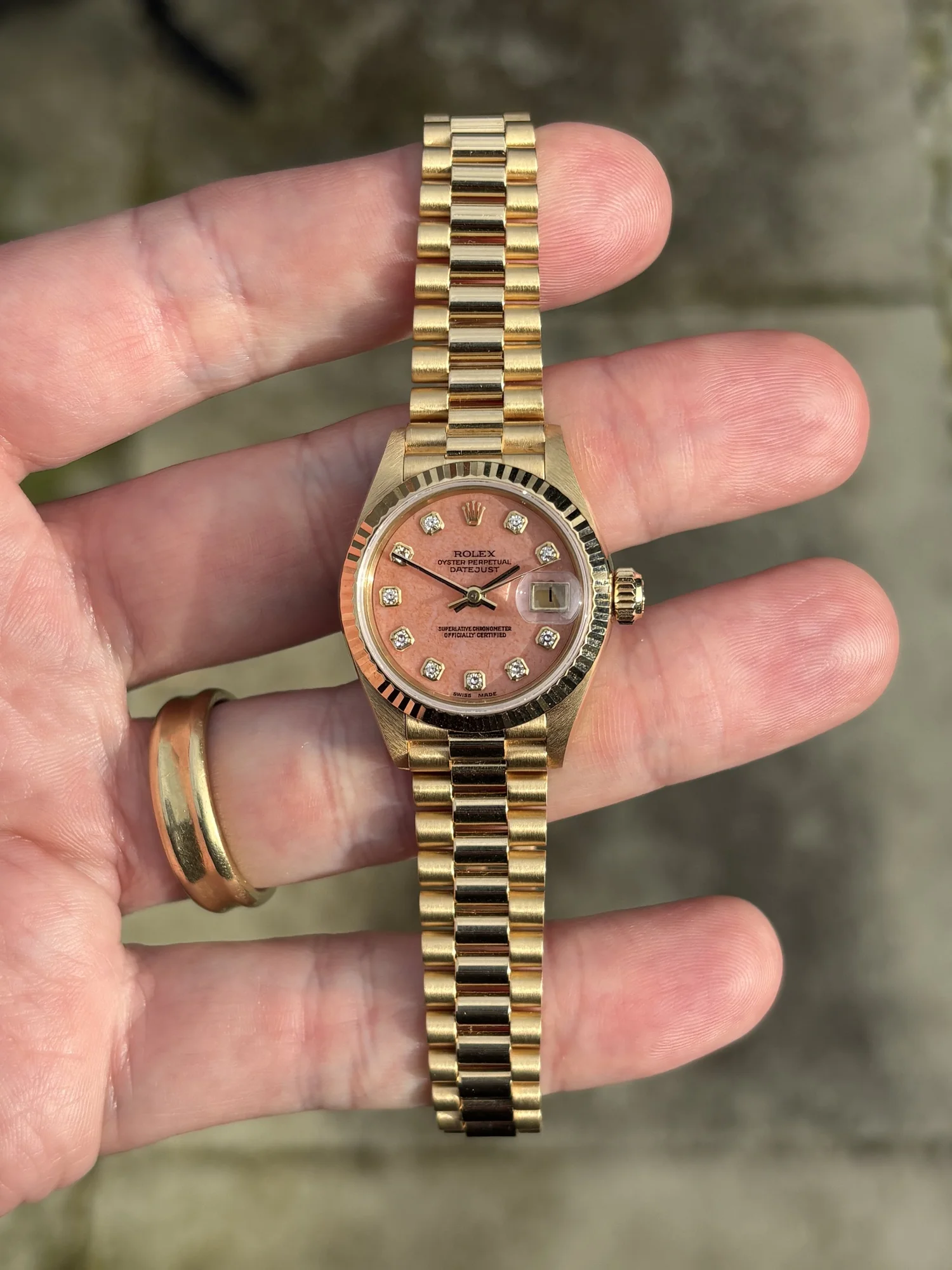 Rolex Datejust 26mm Yellow Gold Pink Coral Stone Dial ref. 69178