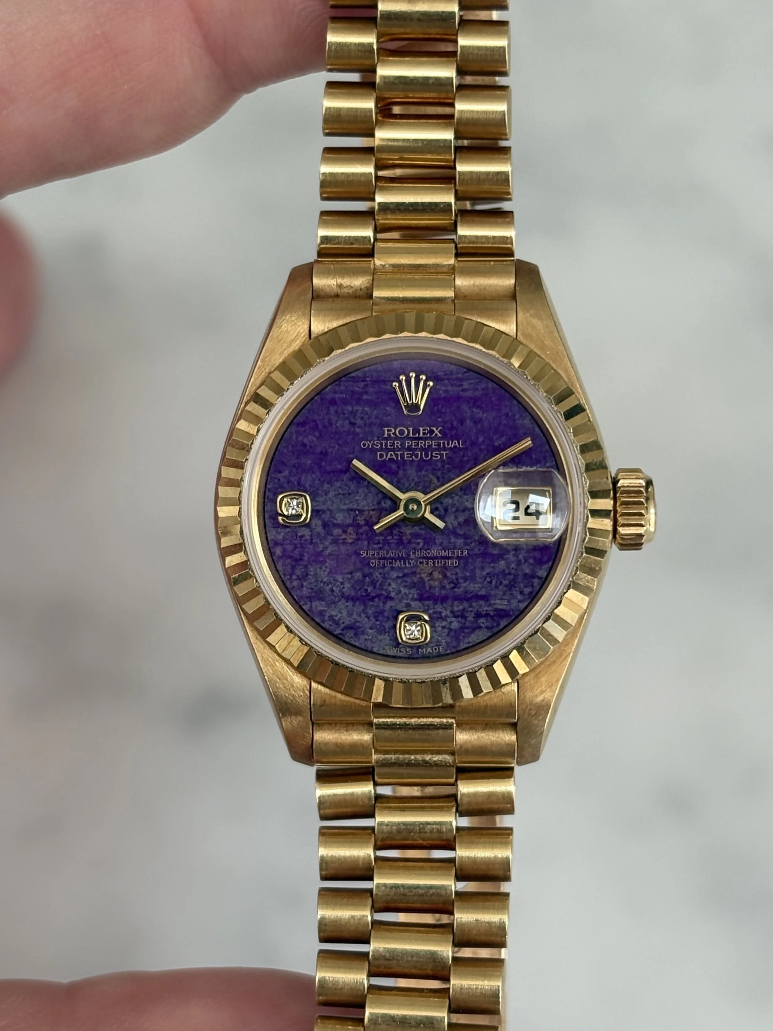 Rolex Datejust 26mm Yellow Gold 'Lavender' Sugilite Stone Dial ref. 69178 w/ Original Rolex Paper