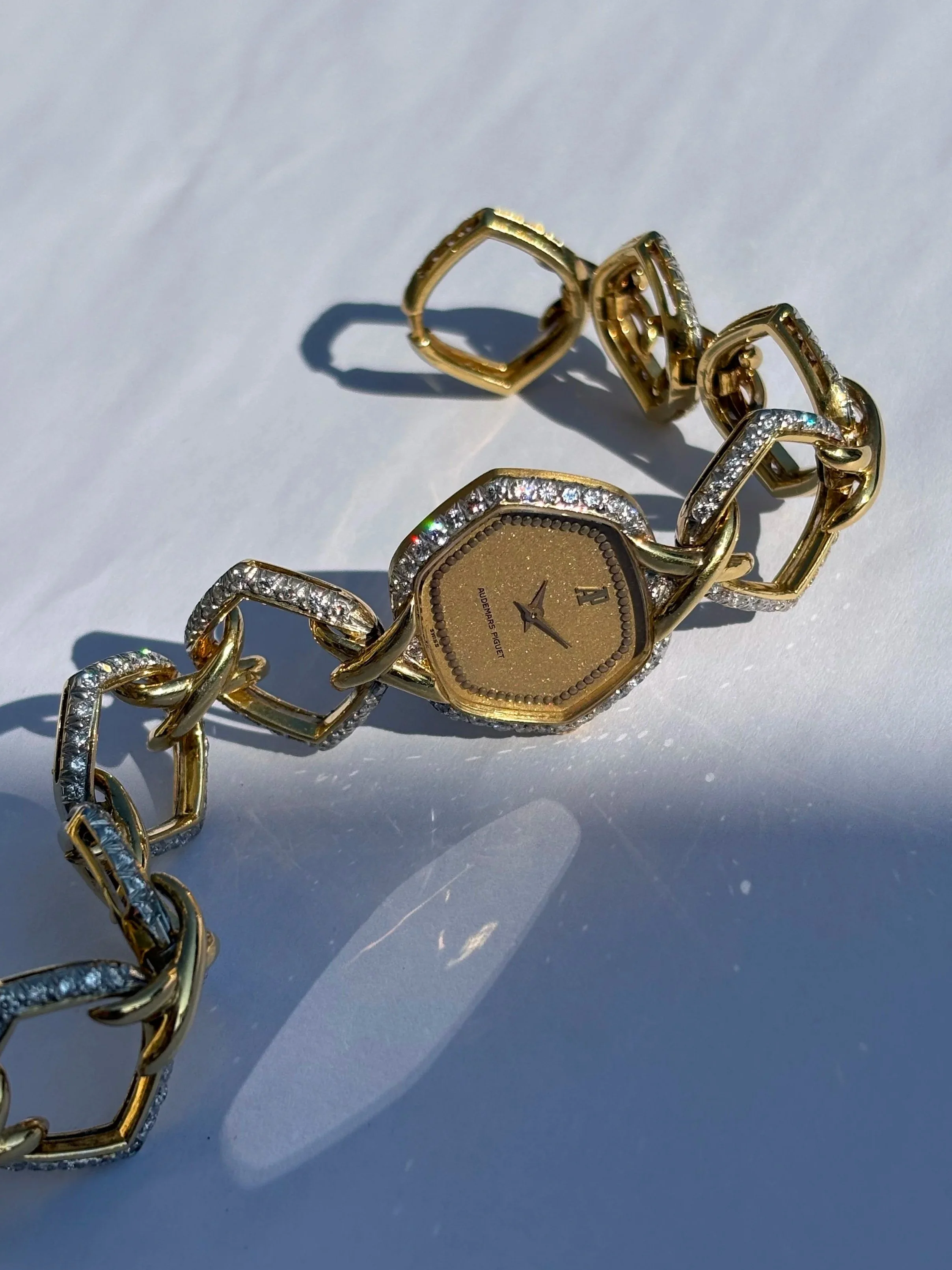 Audemars Piguet Yellow Gold Diamond Set Chain Champagne Snowflake Dial
