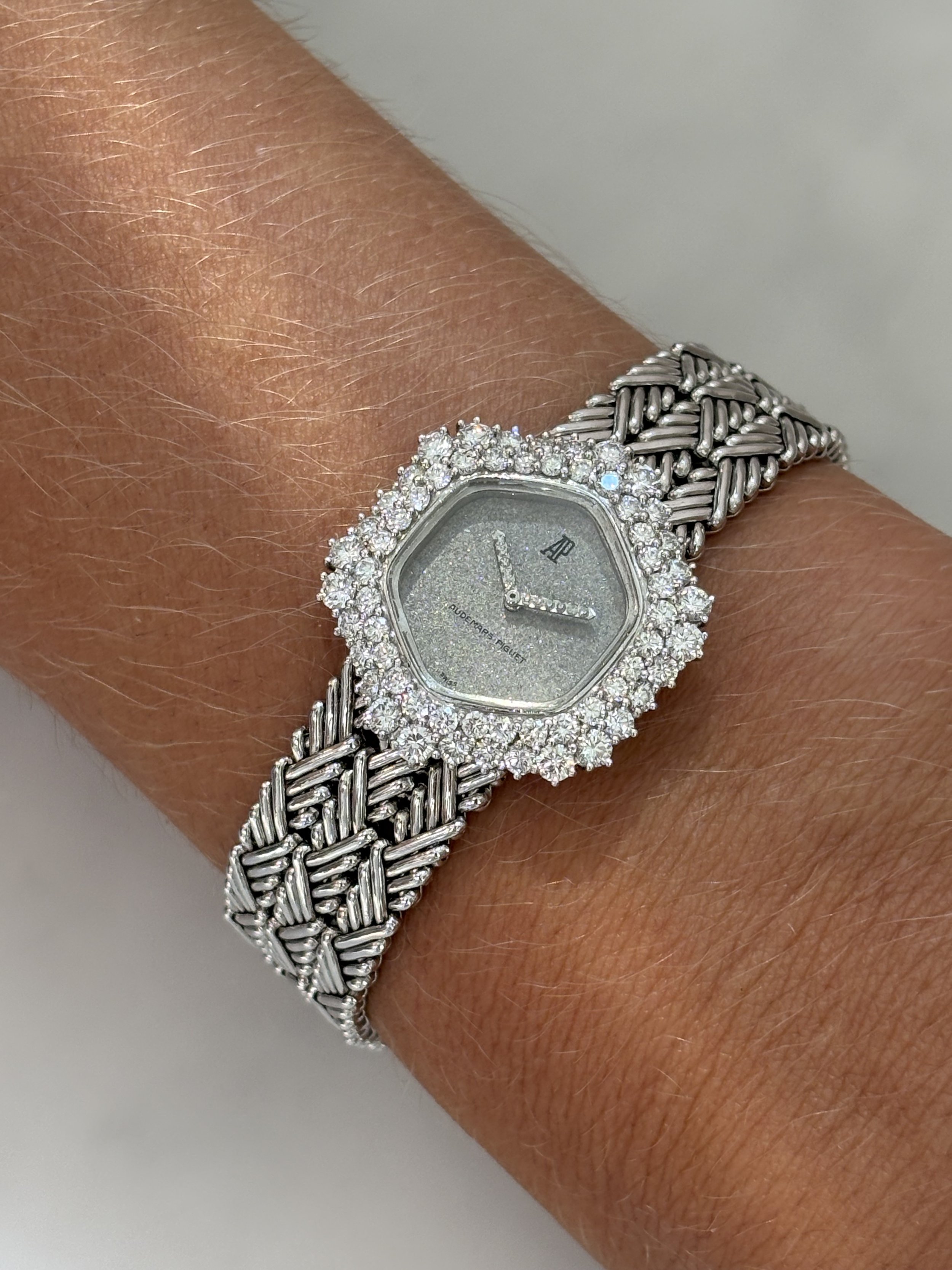 Audemars Piguet 'Snowflake' Cocktail Watch White Gold Knitted Bracelet, Hexagon Case & Two Row Diamond Bezel ref. 18646 BC