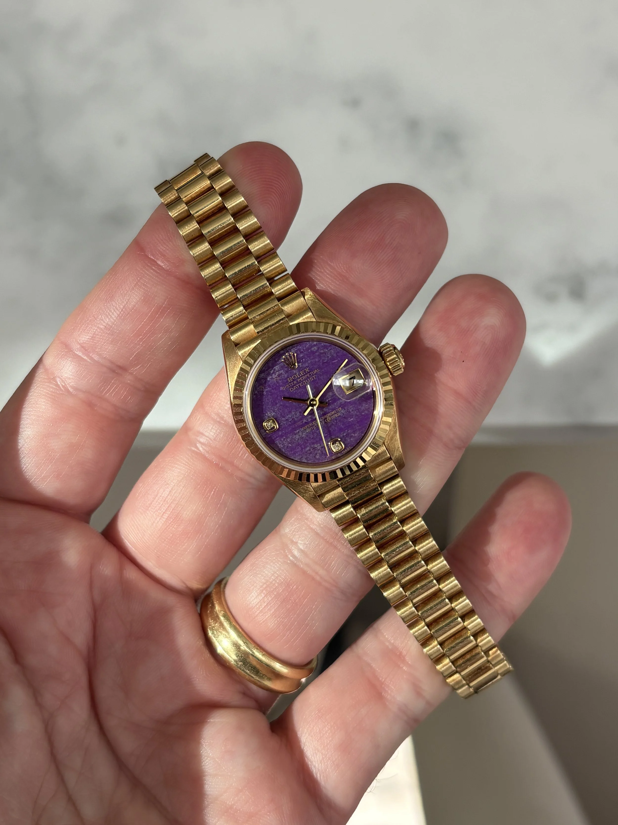 Rolex Datejust 26mm Yellow Gold Purple 'Sugilite' Stone Dial ref. 79178 w/ Original Rolex Paper