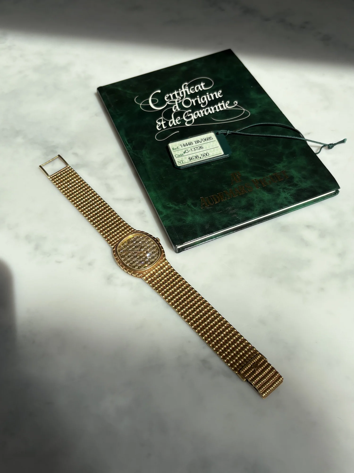 Audemars Piguet Yellow Gold Diamond Crosshatch Dial ref. 14448 w