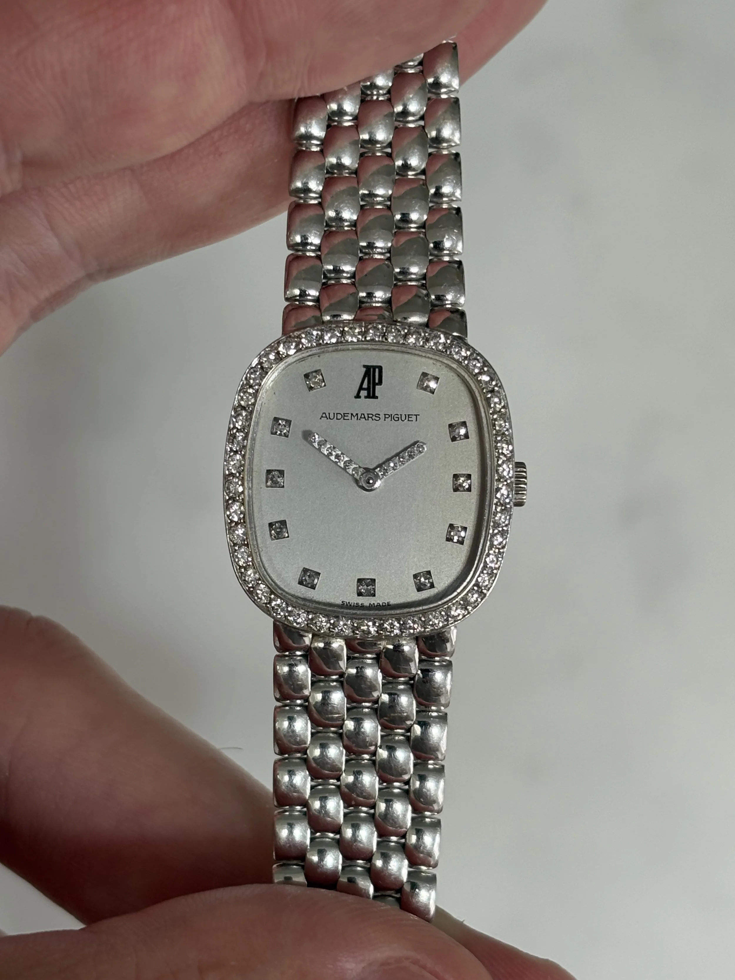 Audemars Piguet Mini Ellipse White Gold 'Corn' Bracelet, Silver Dial, Diamond Indexes, Hands & Bezel