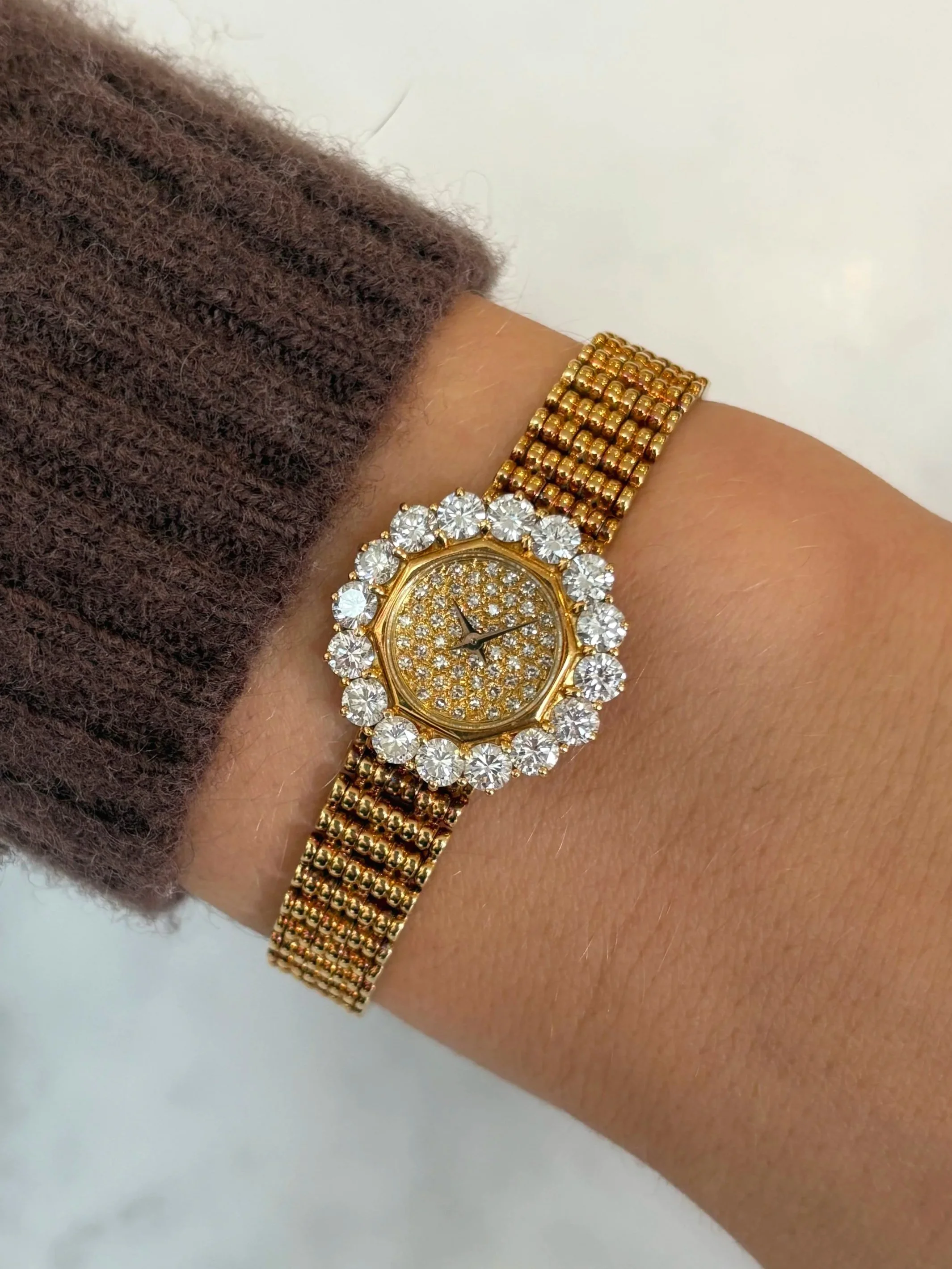 Audemars Piguet Cocktail Watch Yellow Gold 2.4ct Diamond 'Flower' Bezel, Pave Diamond Dial & Button Textured Bracelet