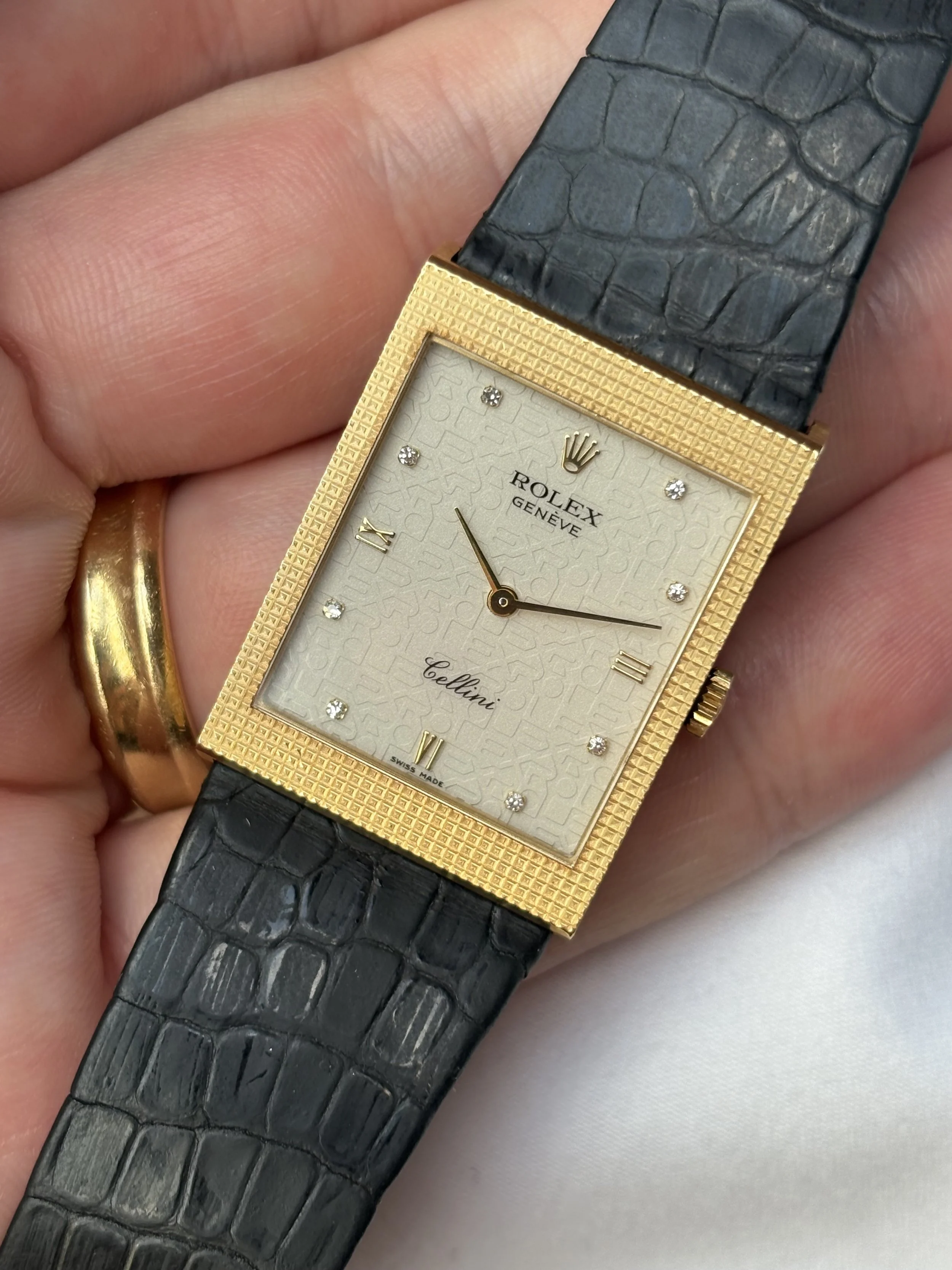 Rolex Cellini Tank Yellow Gold Hobnail Case, Ivory 'Jubilee' Dial & Diamond/ Roman Indexes ref. 4127