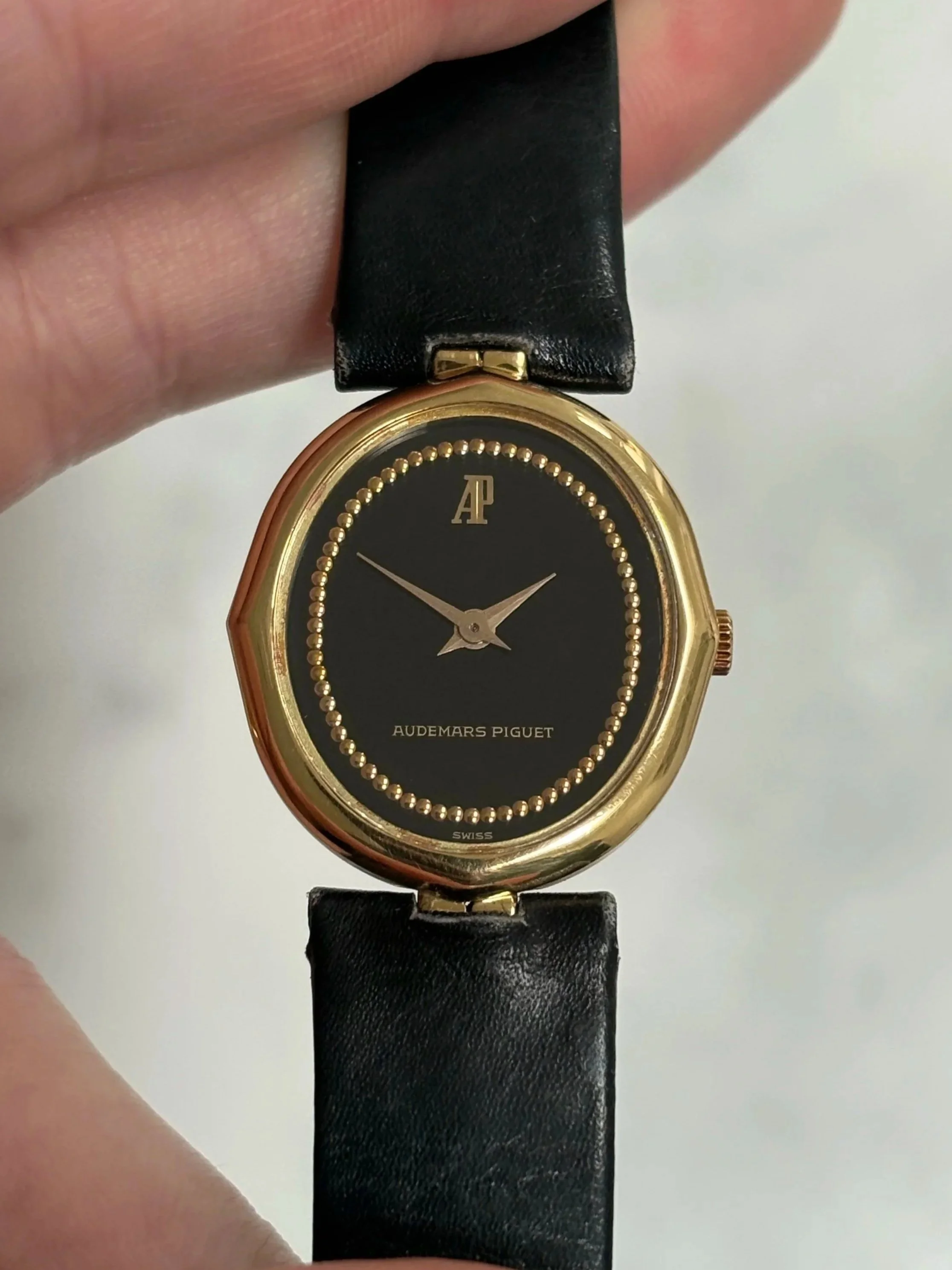 Audemars Piguet Yellow Gold Fancy Case Black Dial & Beaded Minute Track