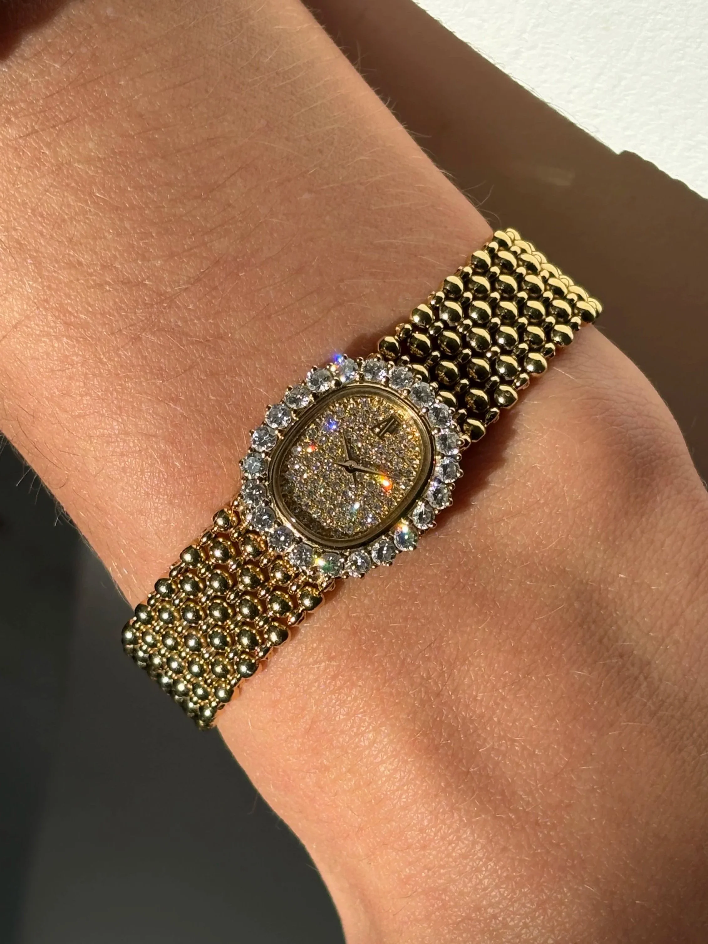 Audemars Piguet Yellow Gold Mini Ellipse Button Link Bracelet, Diamond Pavé Dial & Diamond Bezel