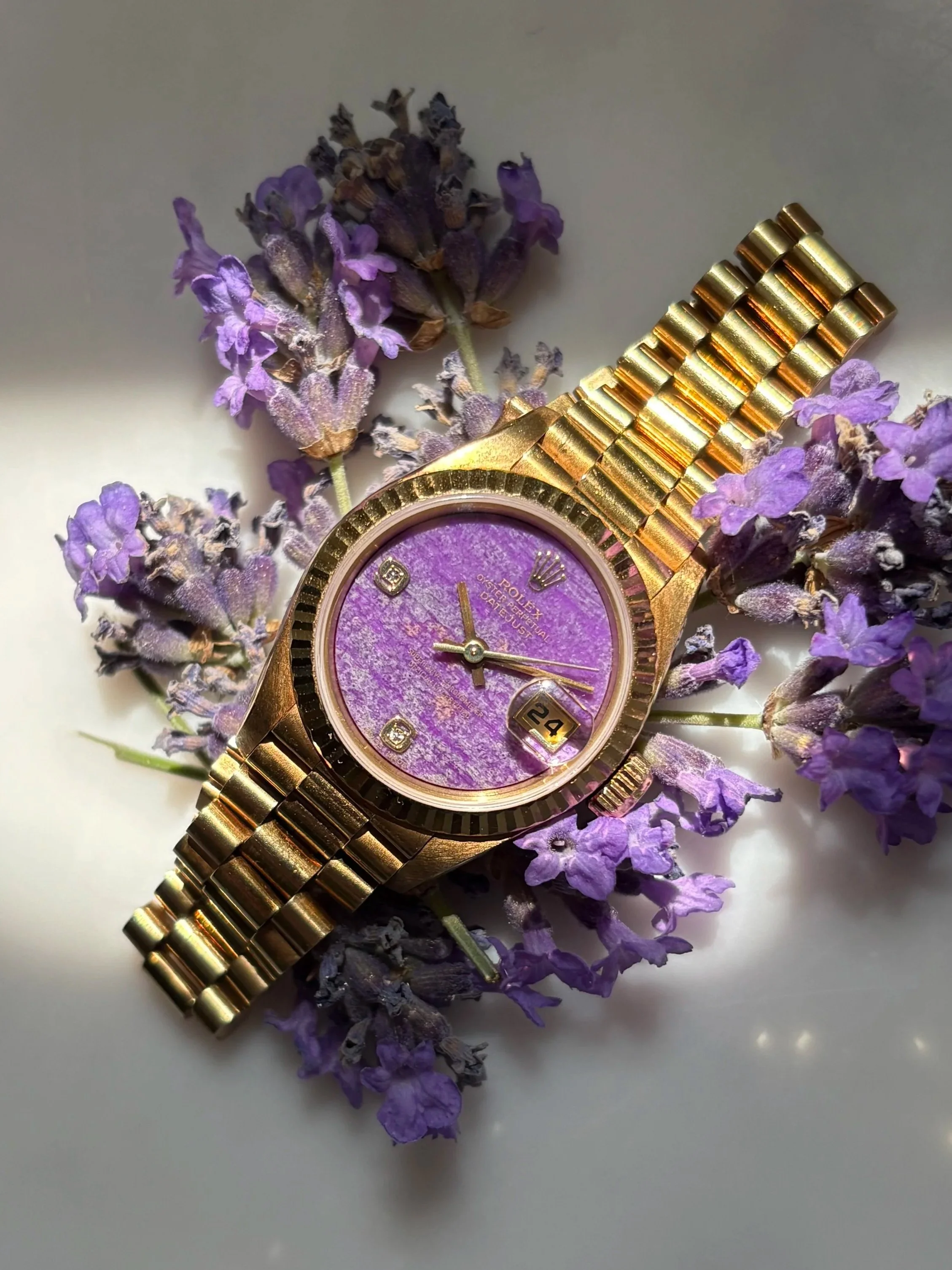 Rolex Datejust 26mm Yellow Gold 'Lavender' Sugilite Stone Dial ref. 69178 w/ Original Rolex Paper