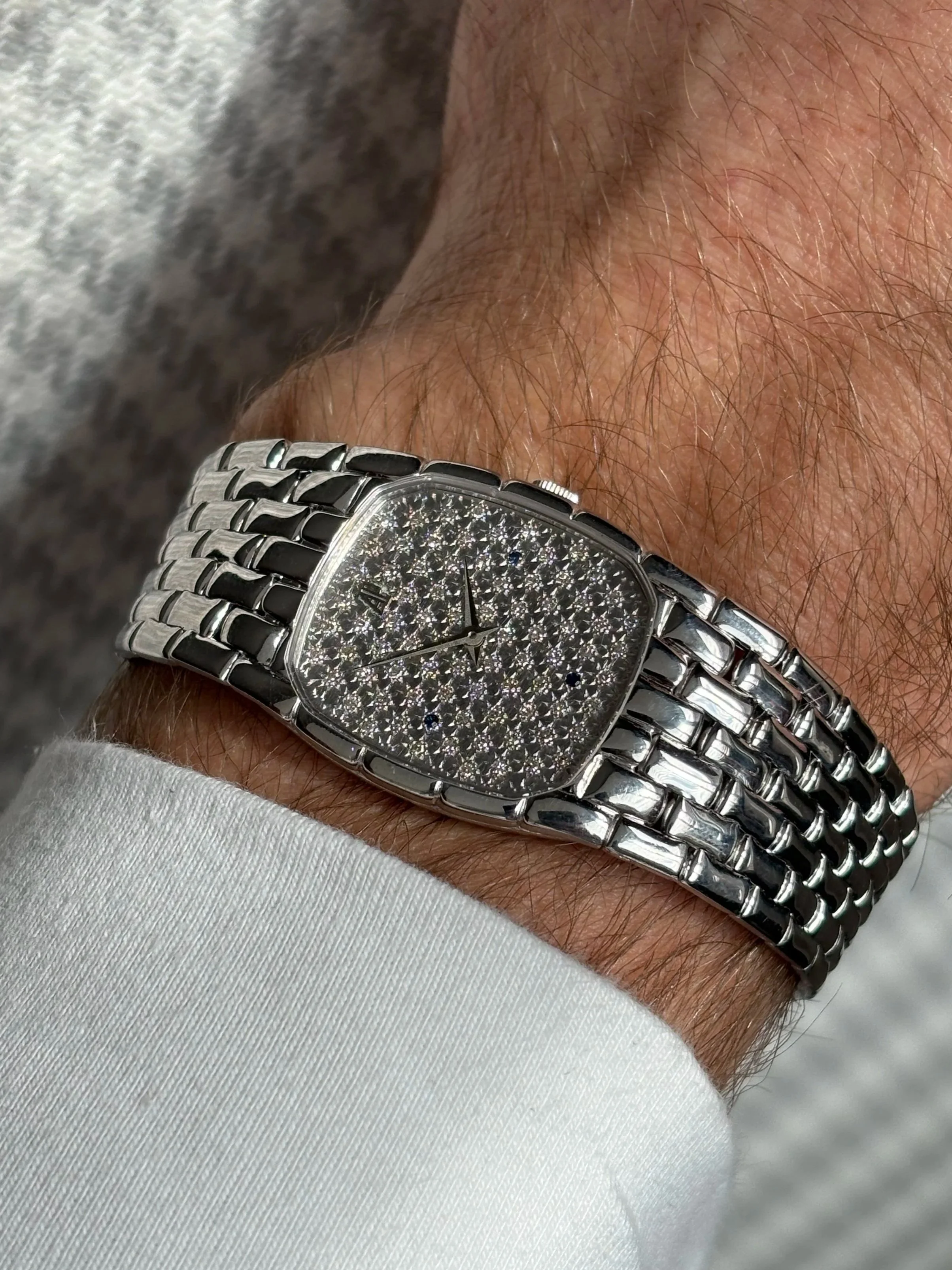 Audemars Piguet Cobra White Gold 'Bamboo Link' Bracelet, Pave Diamond Dial & Sapphire 3,6,9 Indexes