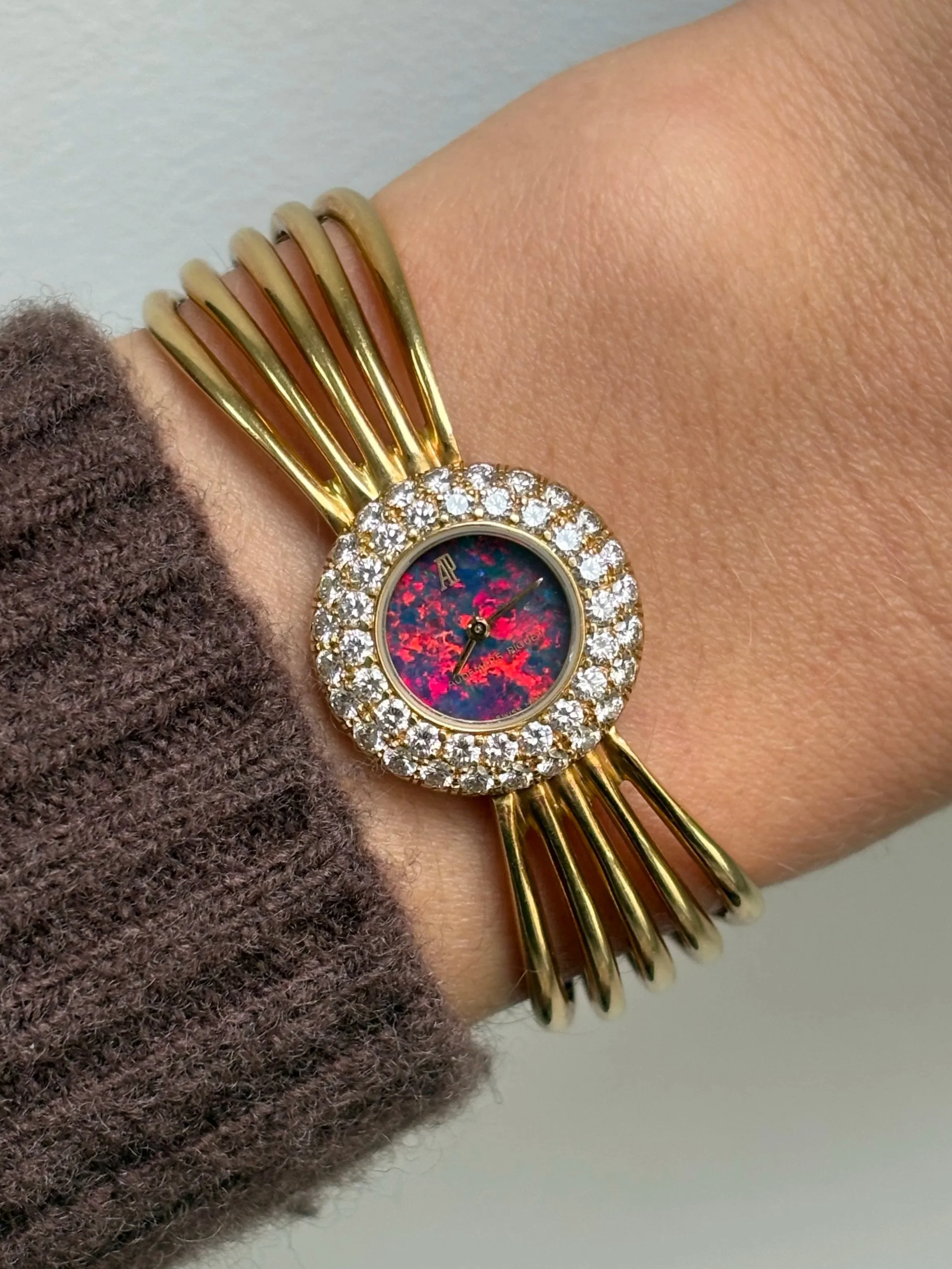 Audemars Piguet 'Fire' Bangle Watch Yellow Gold Opal Stone Dial & Diamond Bezel