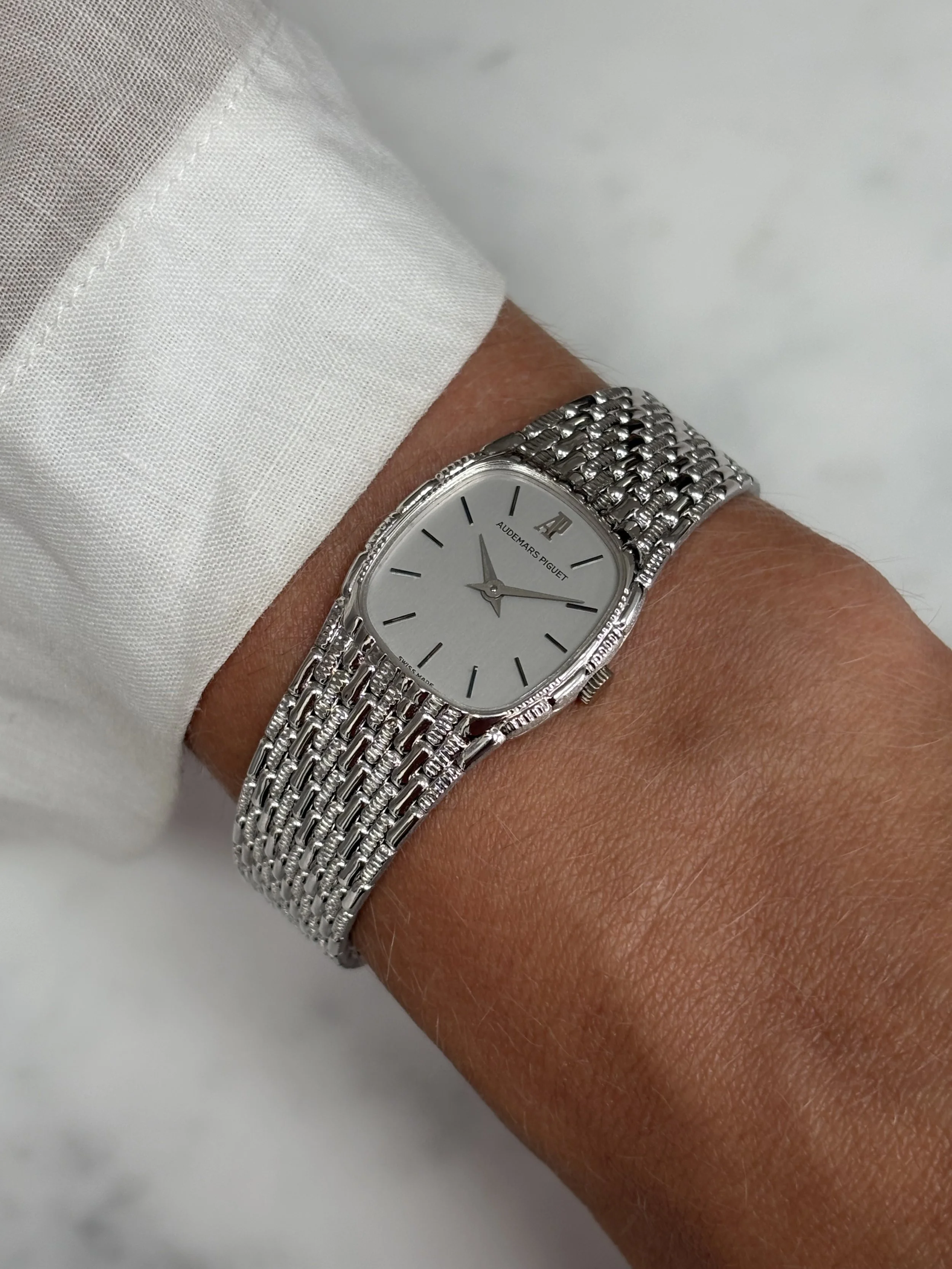 Audemars Piguet Mini Cobra White Gold Beads Of Rice Bracelet & Silver Dial ref. 9180 664 BC w/ Box & Papers