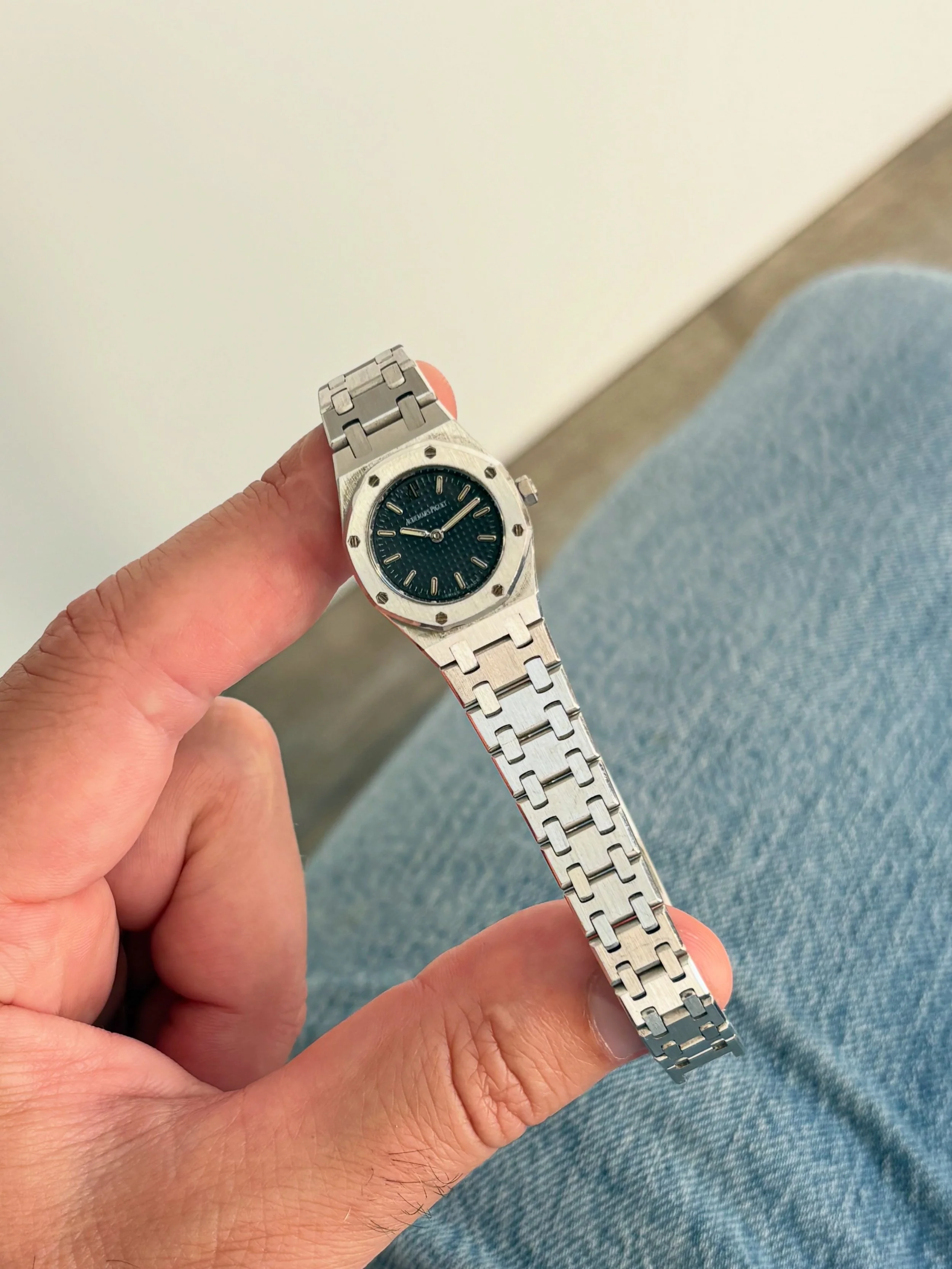 Audemars Mini Royal Oak White Gold Navy Tapisserie Dial ref. 67075 BC