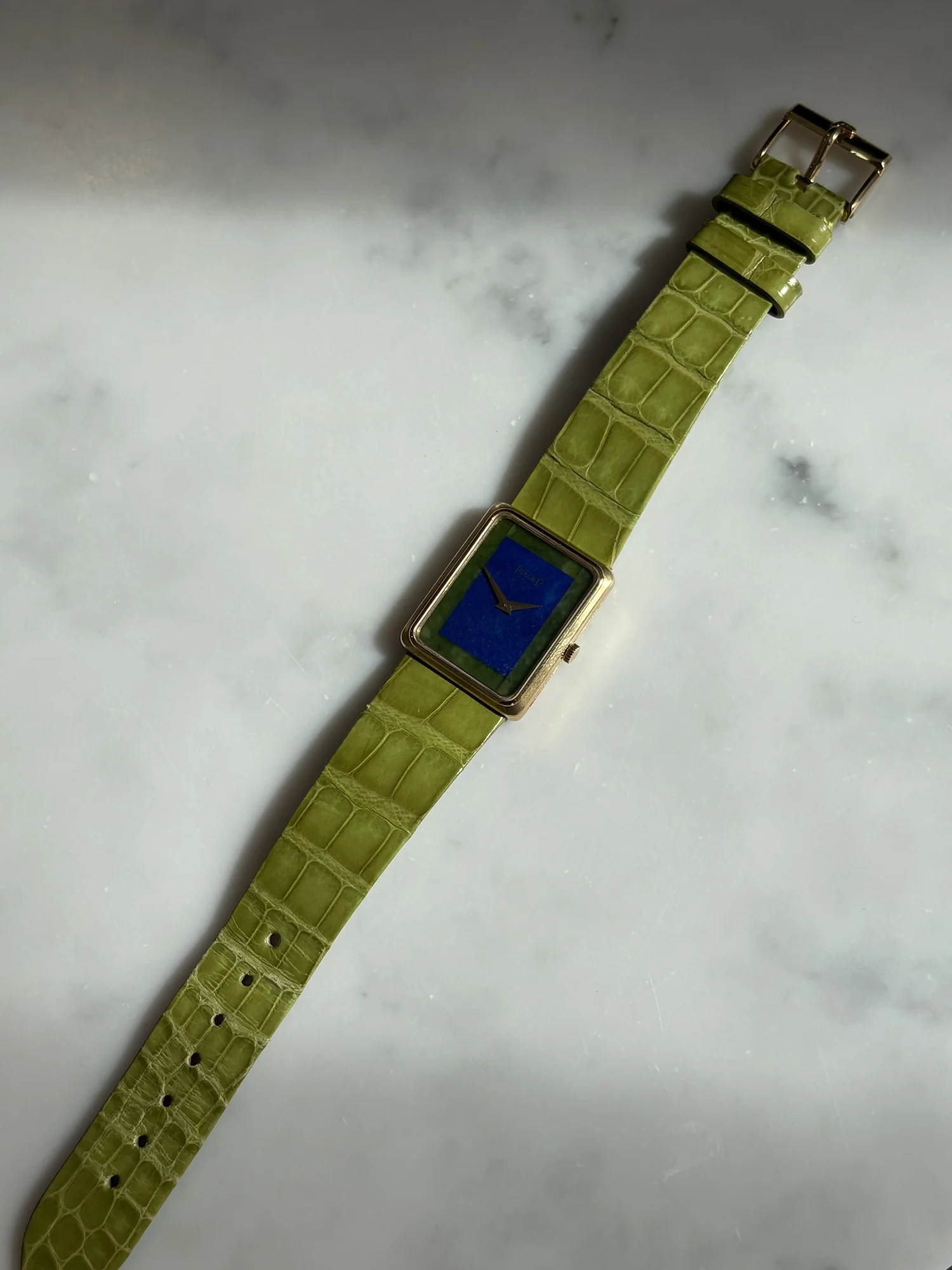 Piaget Tank Yellow Gold Lapis & Jade Stone Dial ref. 9297 — Doble