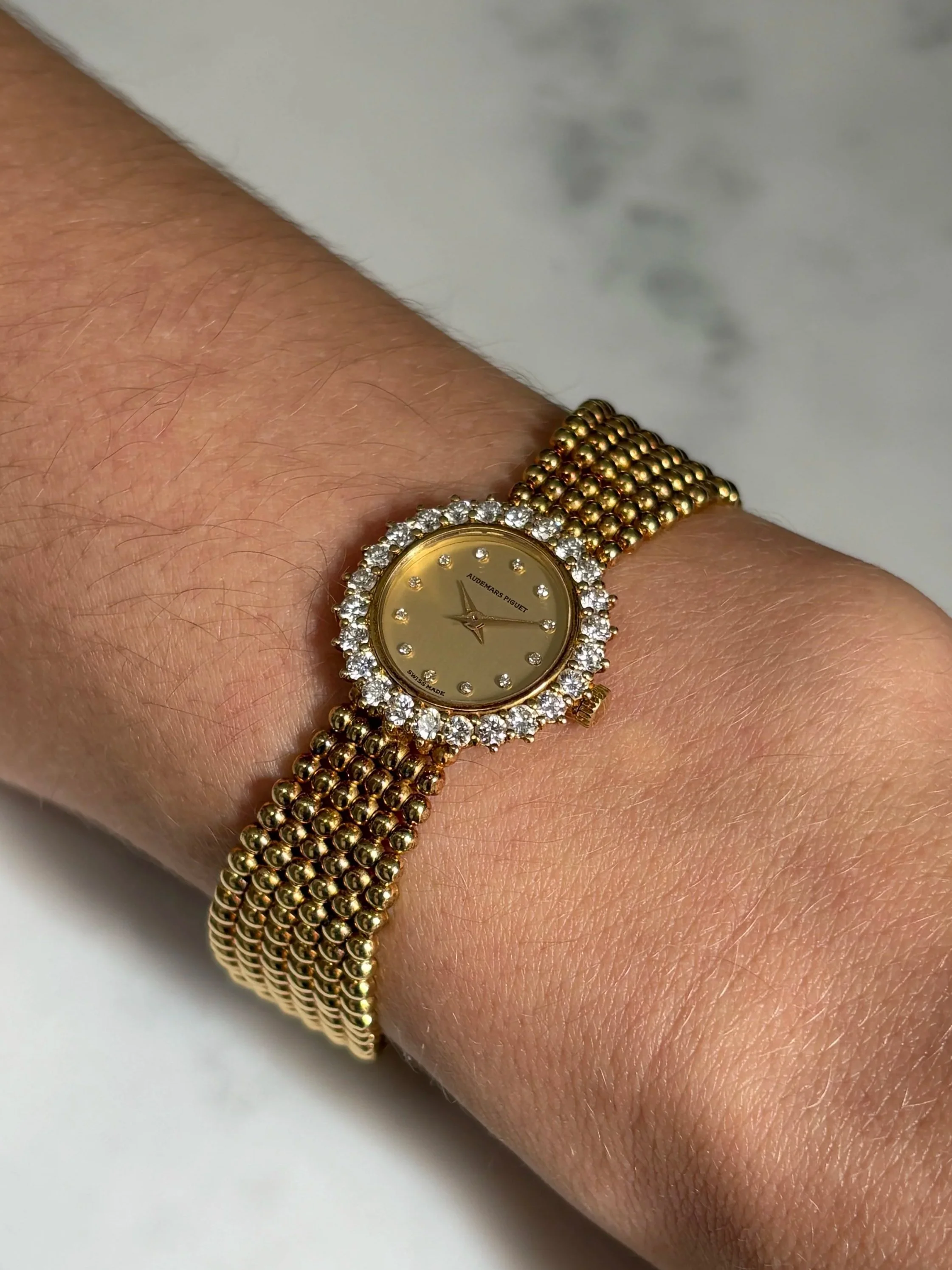 Audemars Piguet Mini Yellow Gold Beaded Bracelet Diamond Bezel & Indexes
