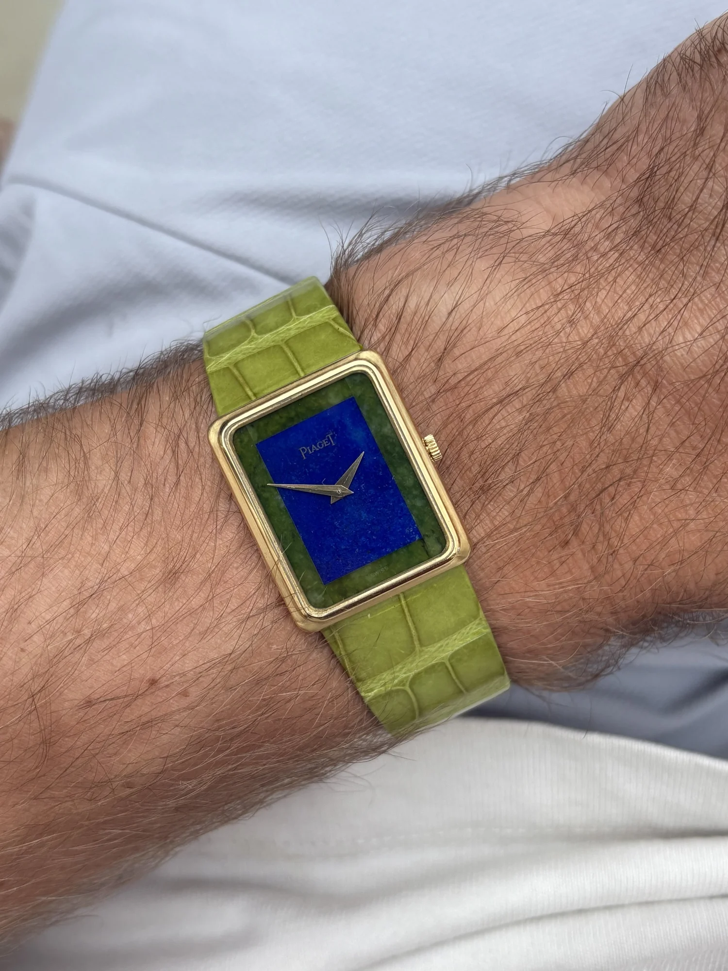 RAYMOND PIA tank ゴールド レクタンギュラー 稼働品 Piaget Tank Yellow Gold Lapis & Jade Stone Dial ref. 9297 — Doble