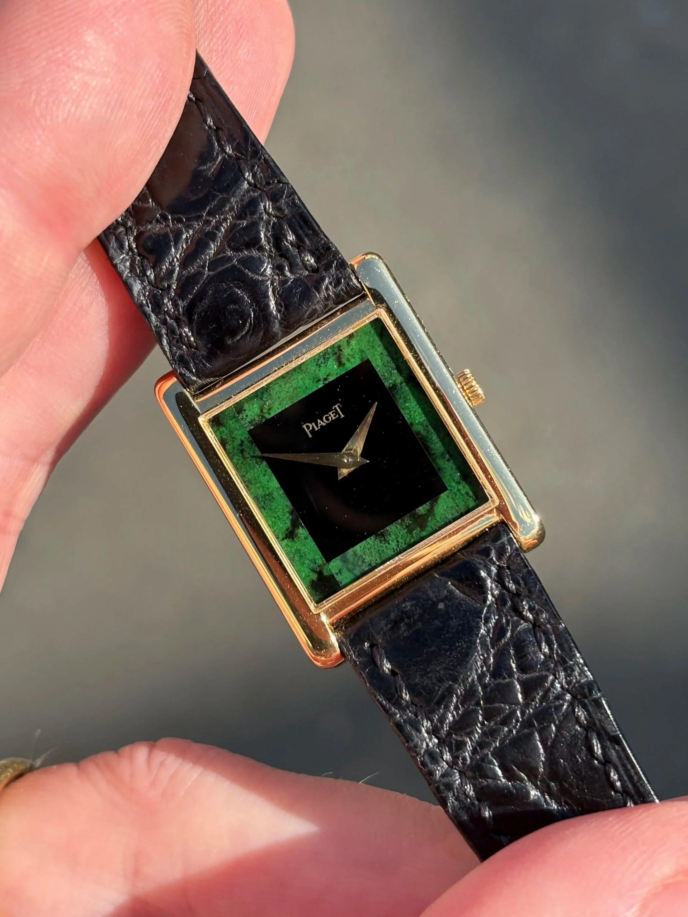 Piaget Tank Yellow Gold Jade 'Camo' & Onyx Stone Dial ref. 90802 D