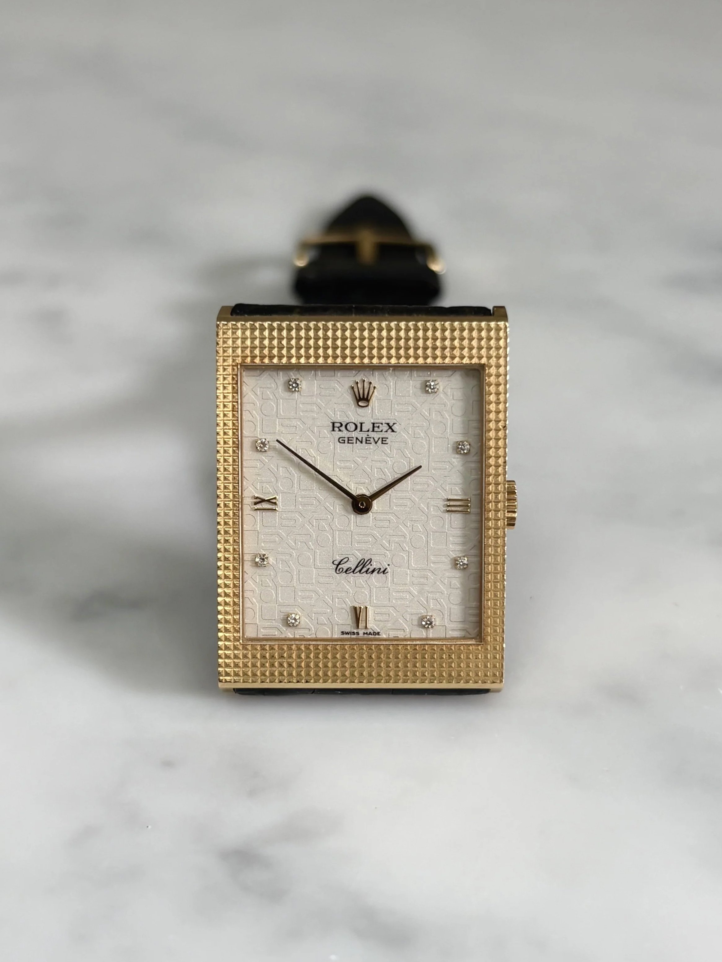 Rolex Cellini Tank Yellow Gold Hobnail Case, Ivory 'Jubilee' Dial & Diamond/ Roman Indexes ref. 4127