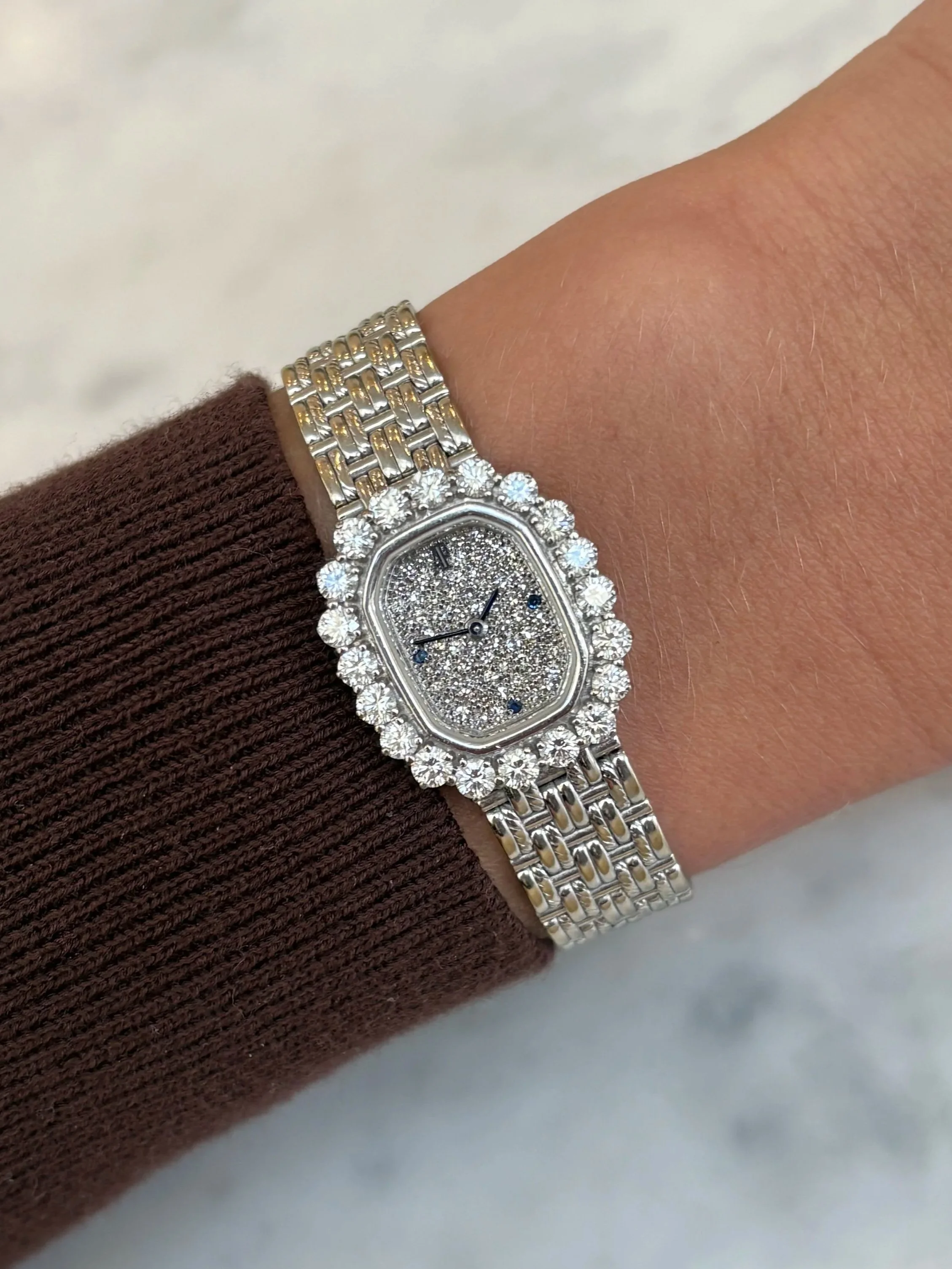 Audemars Piguet Mini Ellipse White Gold Pave Diamond Dial, Sapphire Indexes & 2ct Diamond Bezel