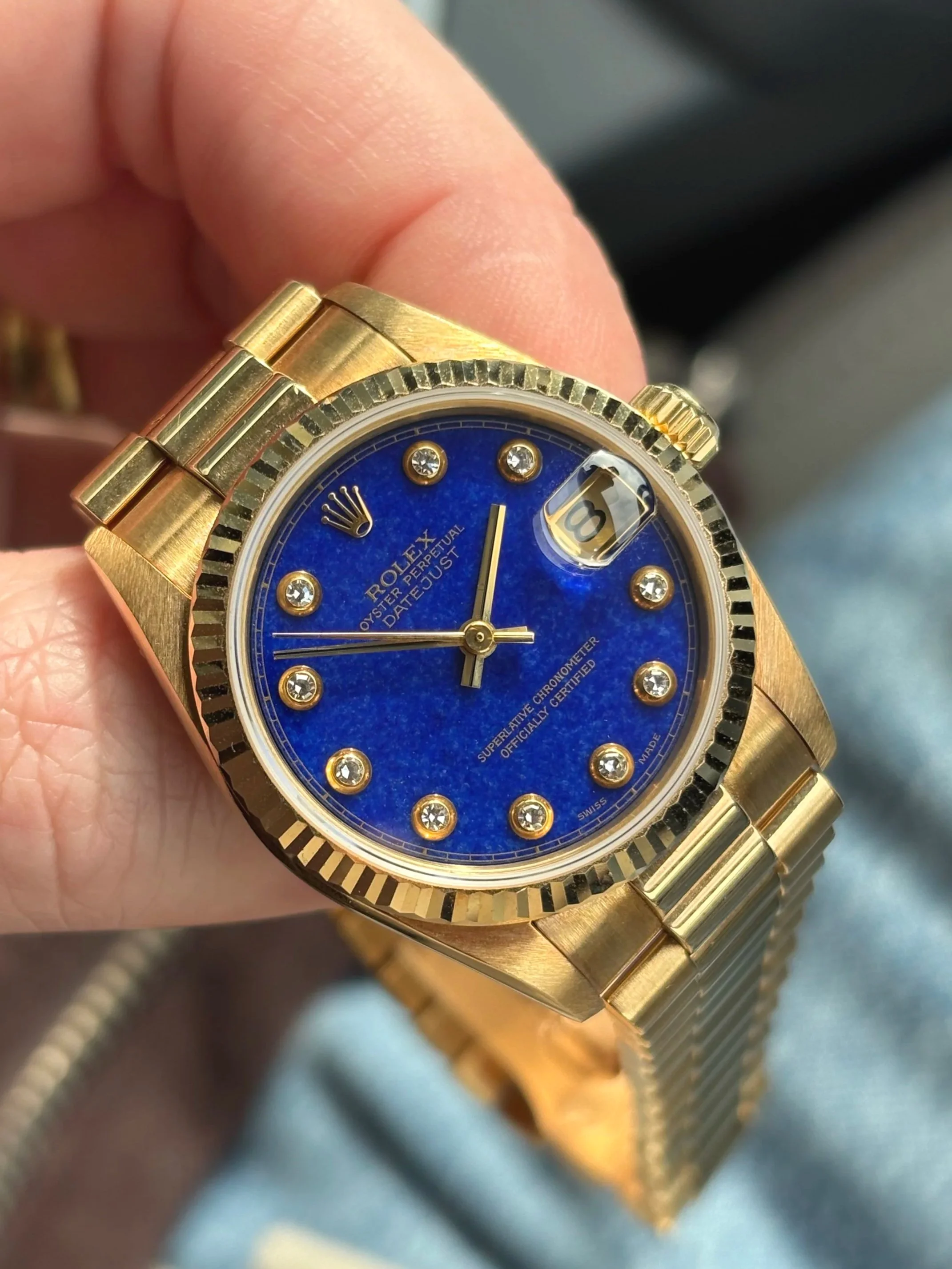 Rolex Datejust 31mm Yellow Gold Lapis 'Pinball' Diamond Index Dial ref. 68278 w/ Original Box & Papers