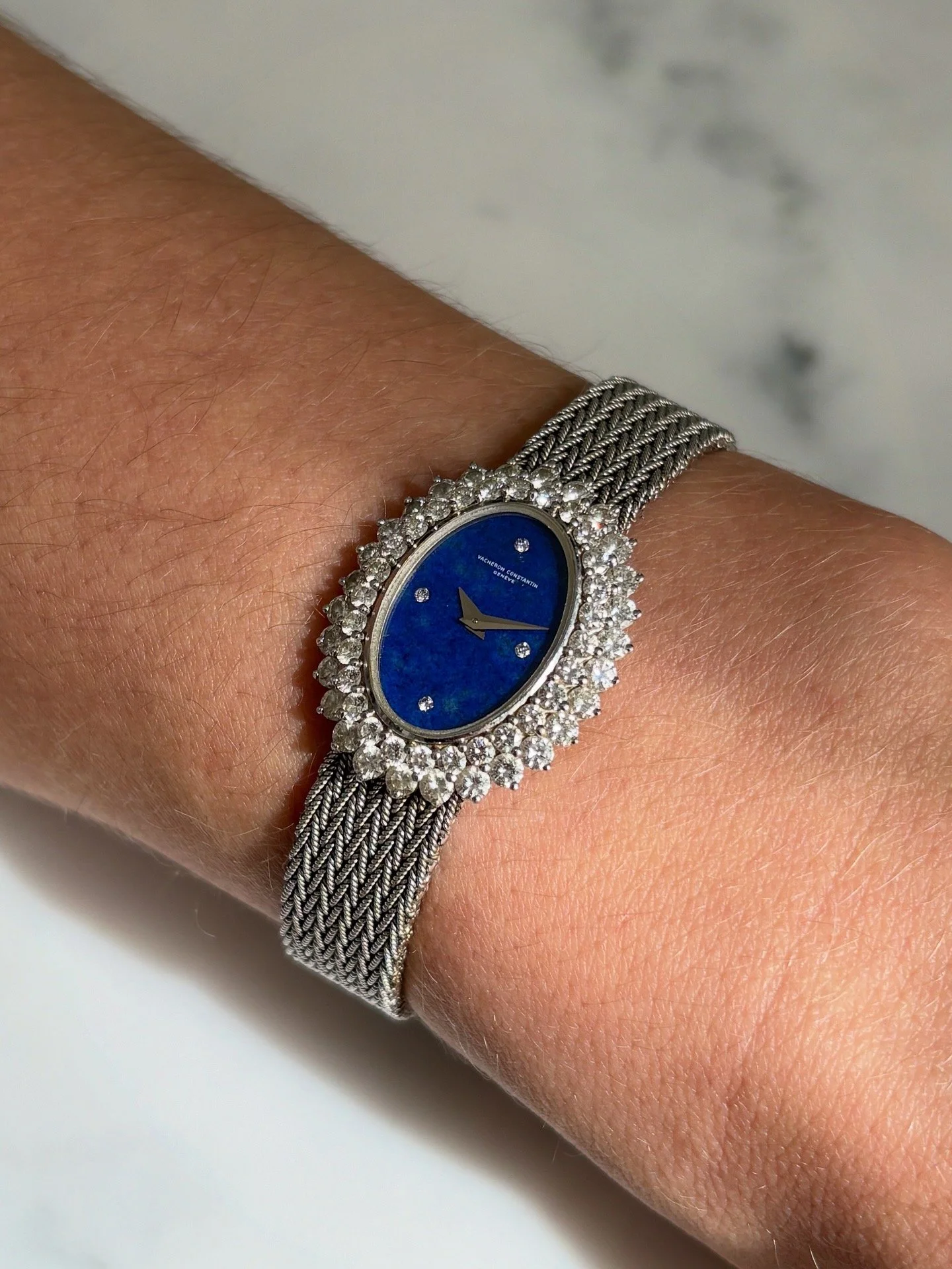 Vacheron Constantin White Gold Cocktail Watch Two Row Diamond Bezel & Lapis Stone Dial