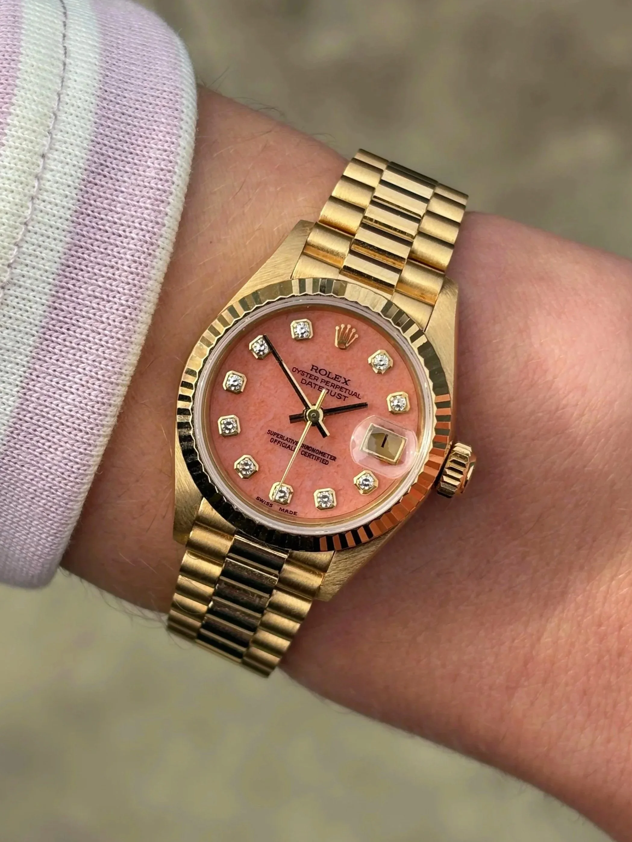 Rolex Datejust 26mm Yellow Gold Pink Coral Stone Dial ref. 69178
