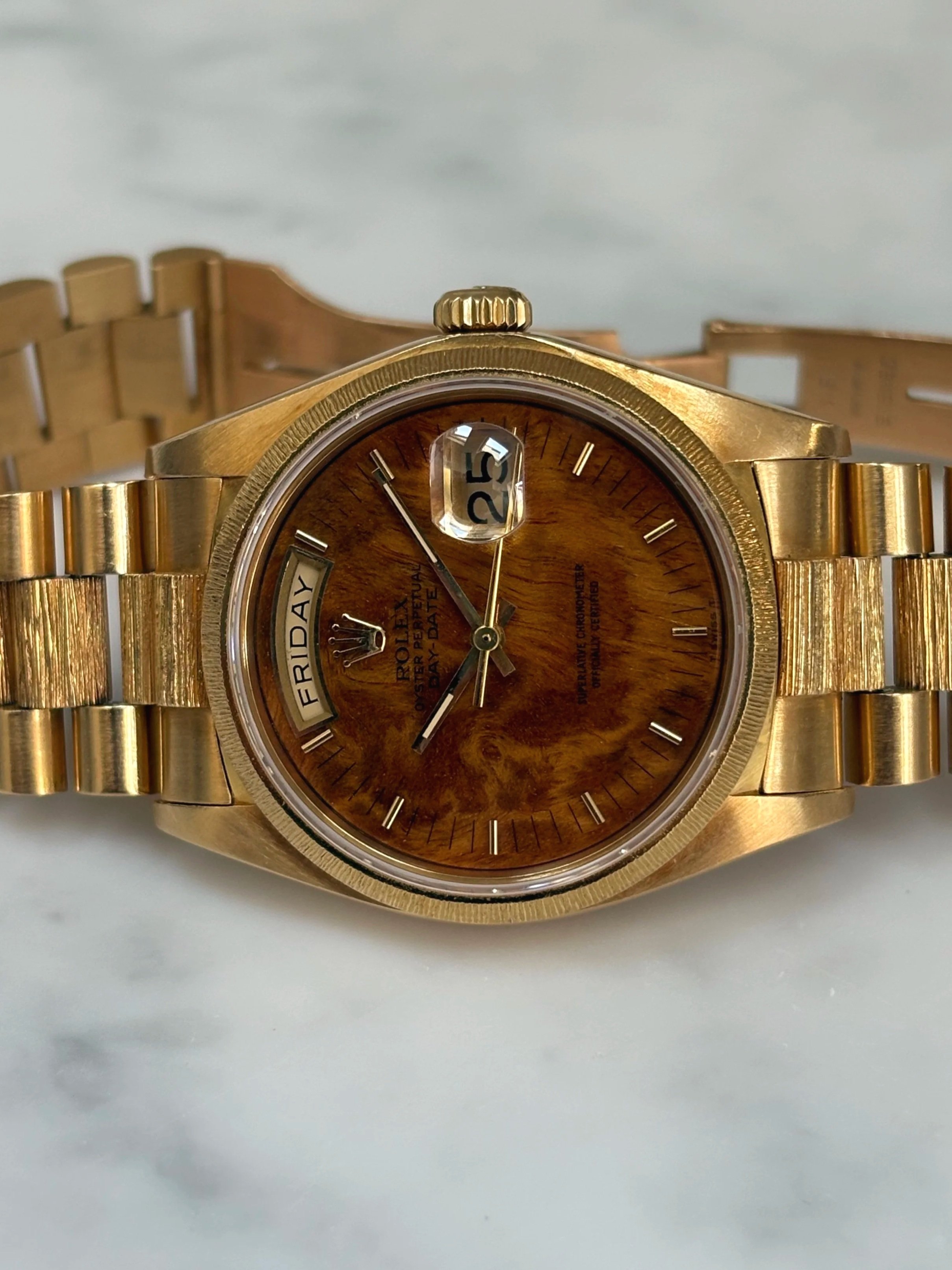 Rolex Day-Date 36mm ‘Bark’ Yellow Gold Birch Wood Dial ref. 18078
