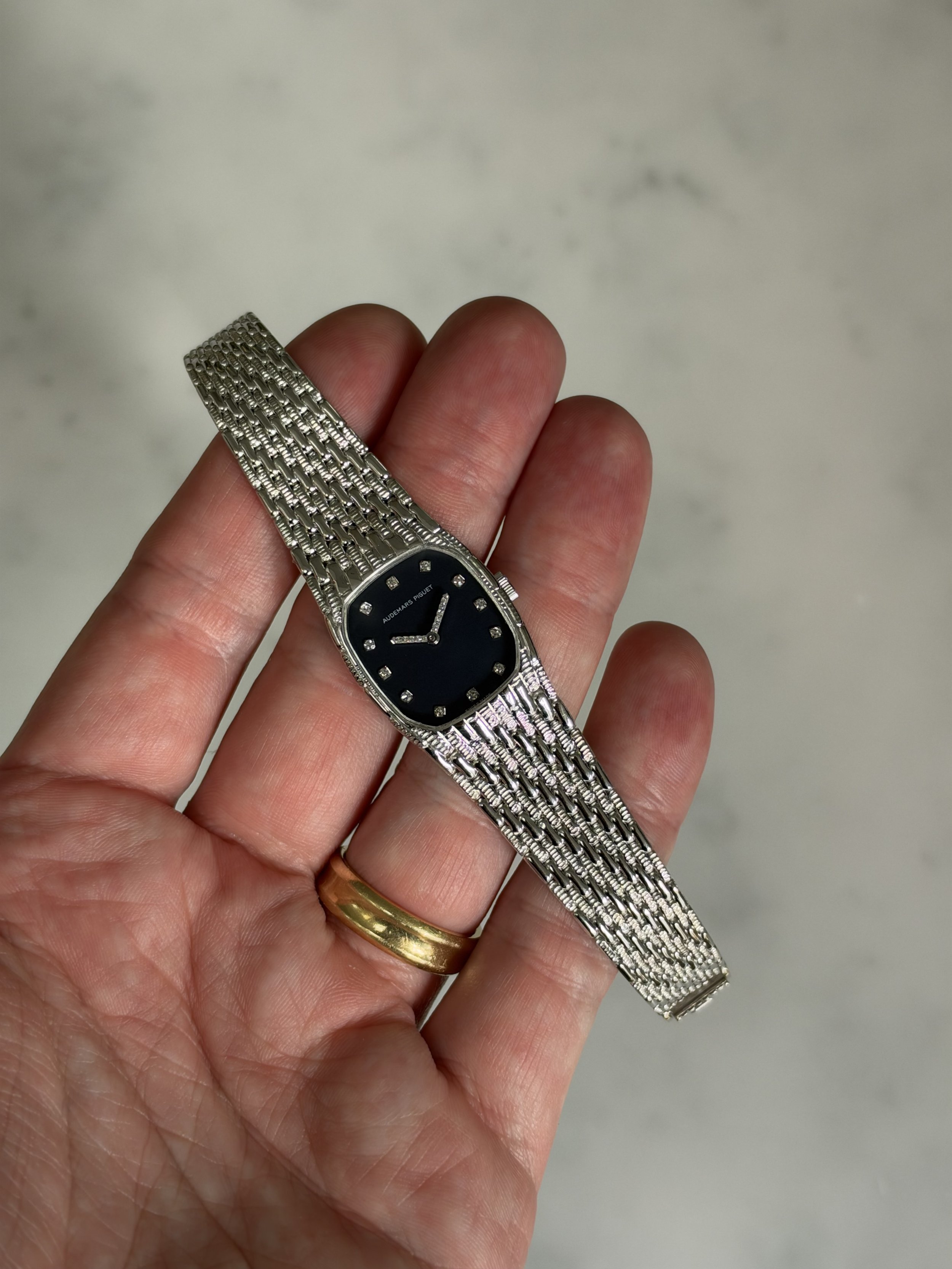 Audemars Piguet Mini Cobra White Gold Navy Dial, Diamond Hands & Indexes