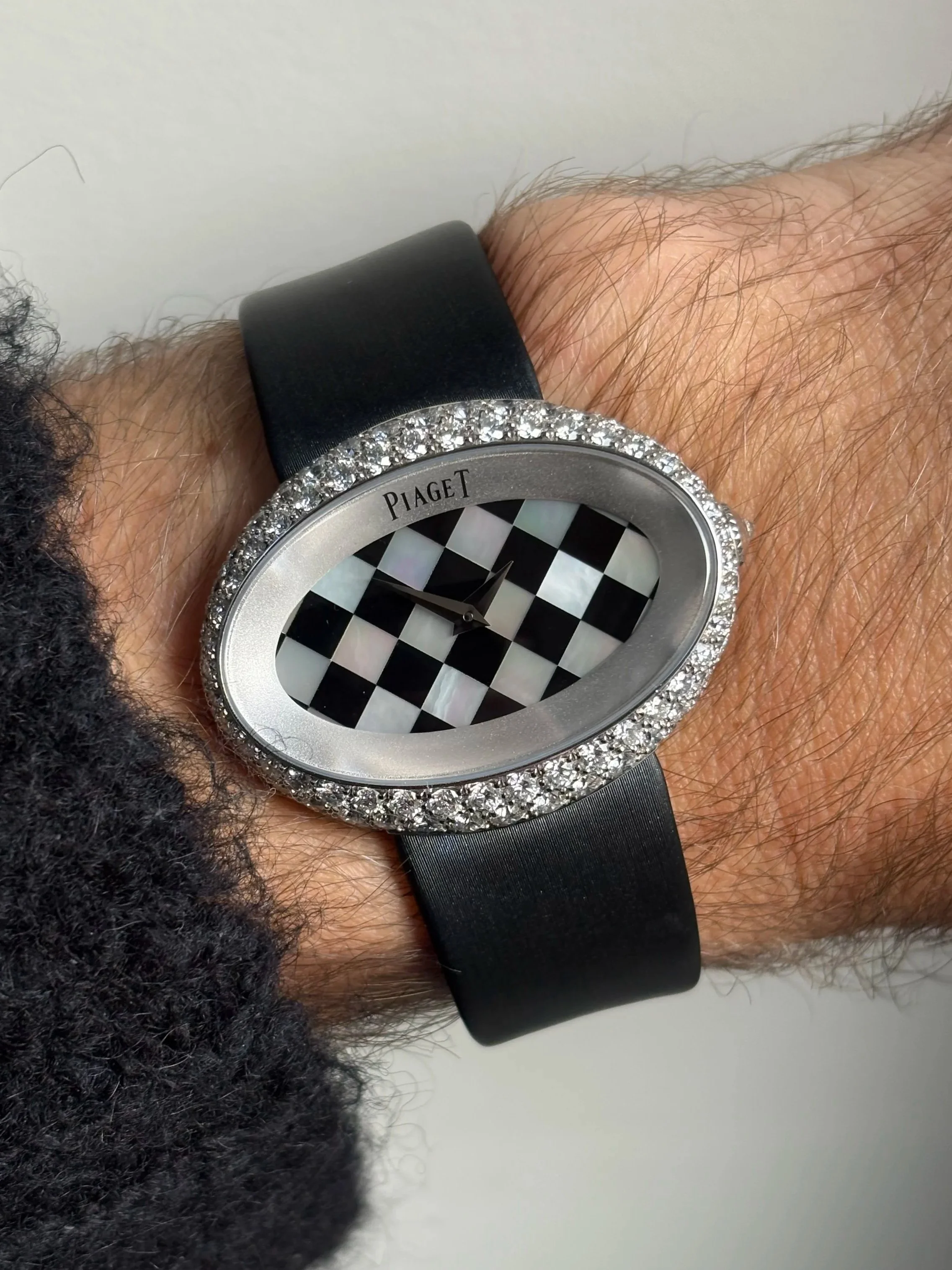 Piaget Limelight White Gold Diamond Encrusted XL Oval Case Onyx & Mother Of Pearl Stone Dial ref. P10213