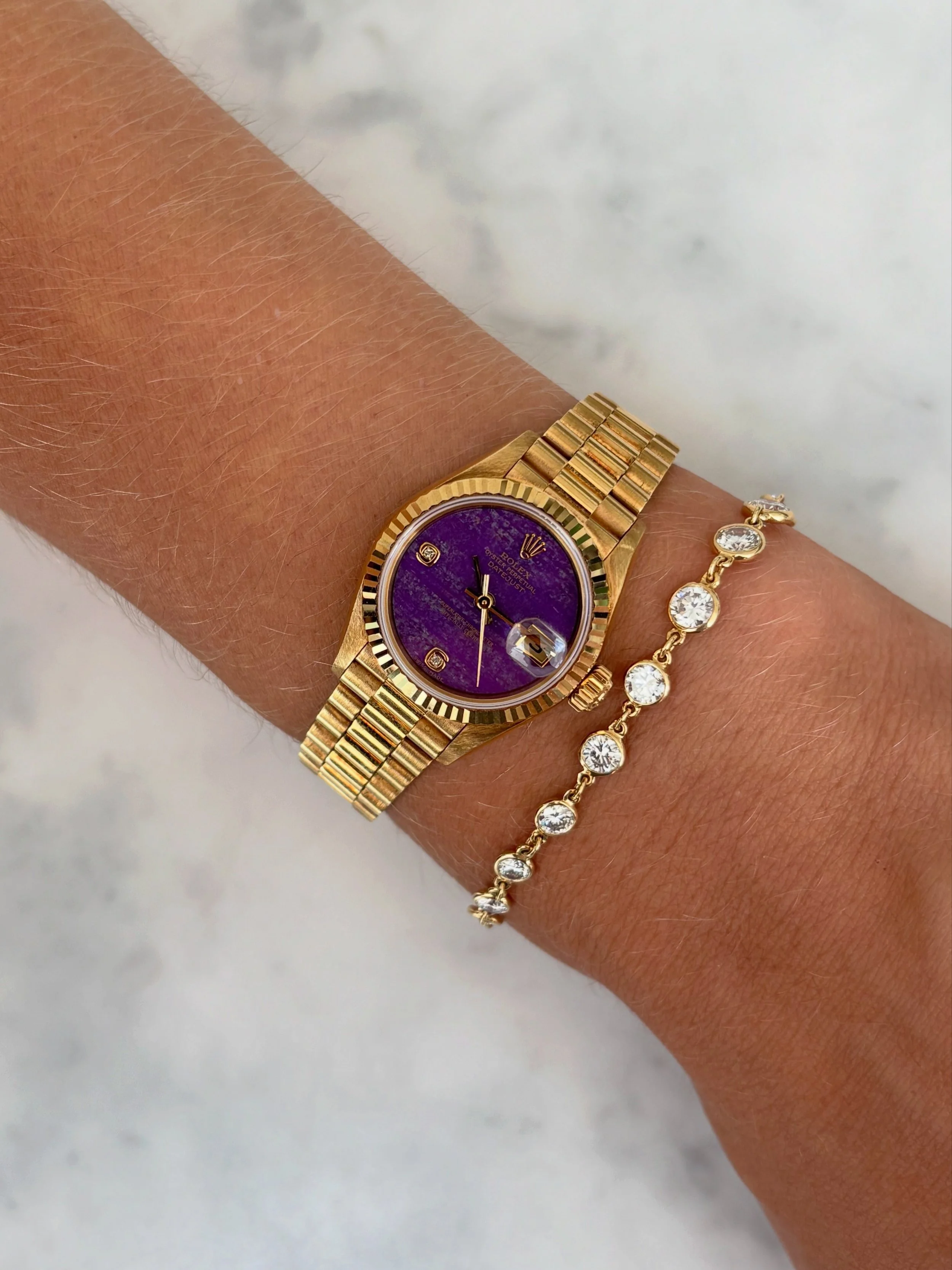 Rolex Datejust 26mm Yellow Gold Purple 'Sugilite' Stone Dial ref. 79178 w/ Original Rolex Paper