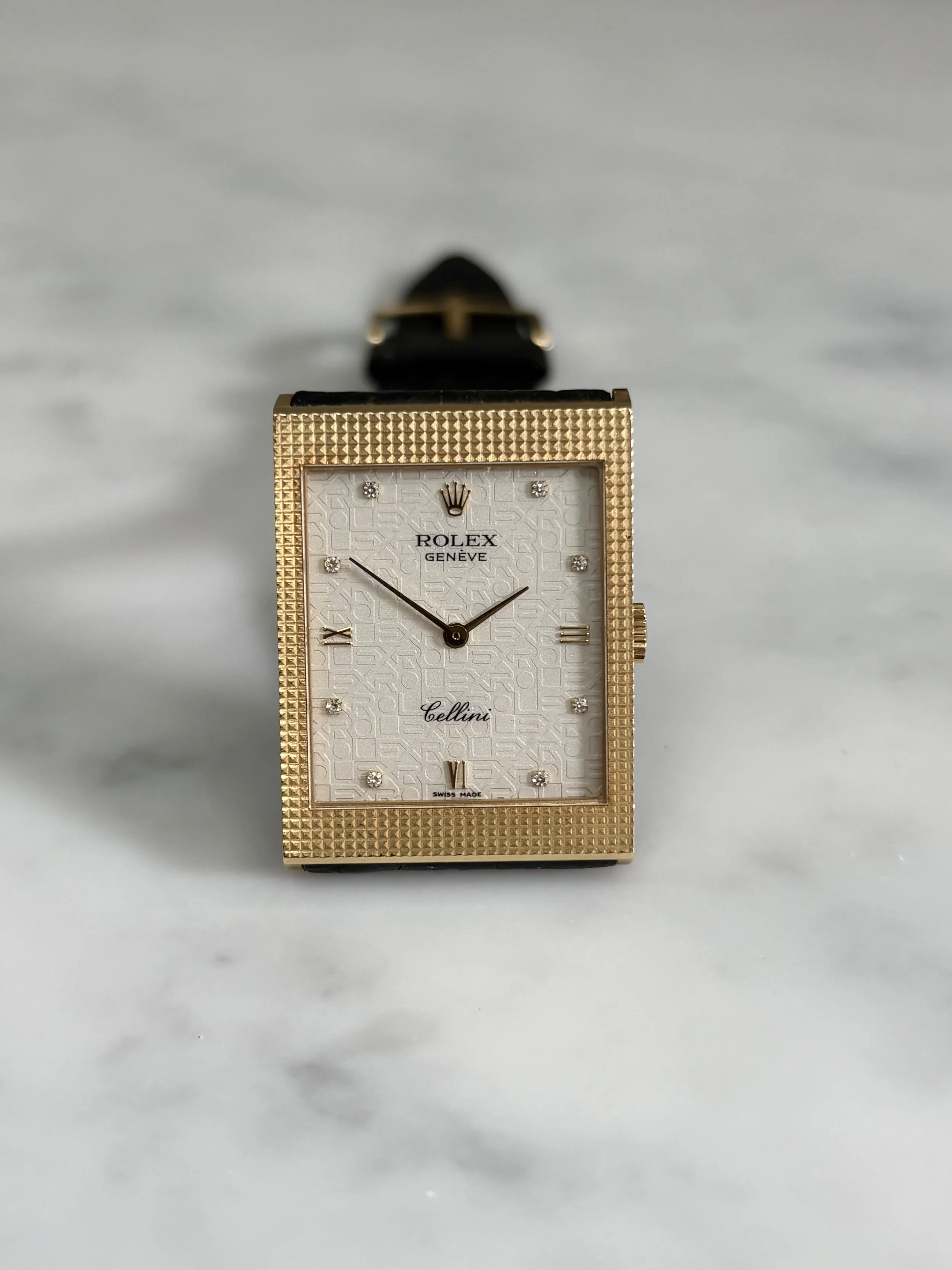 Rolex Cellini Tank Yellow Gold Hobnail Case, Ivory 'Jubilee' Dial & Diamond/ Roman Indexes ref. 4127