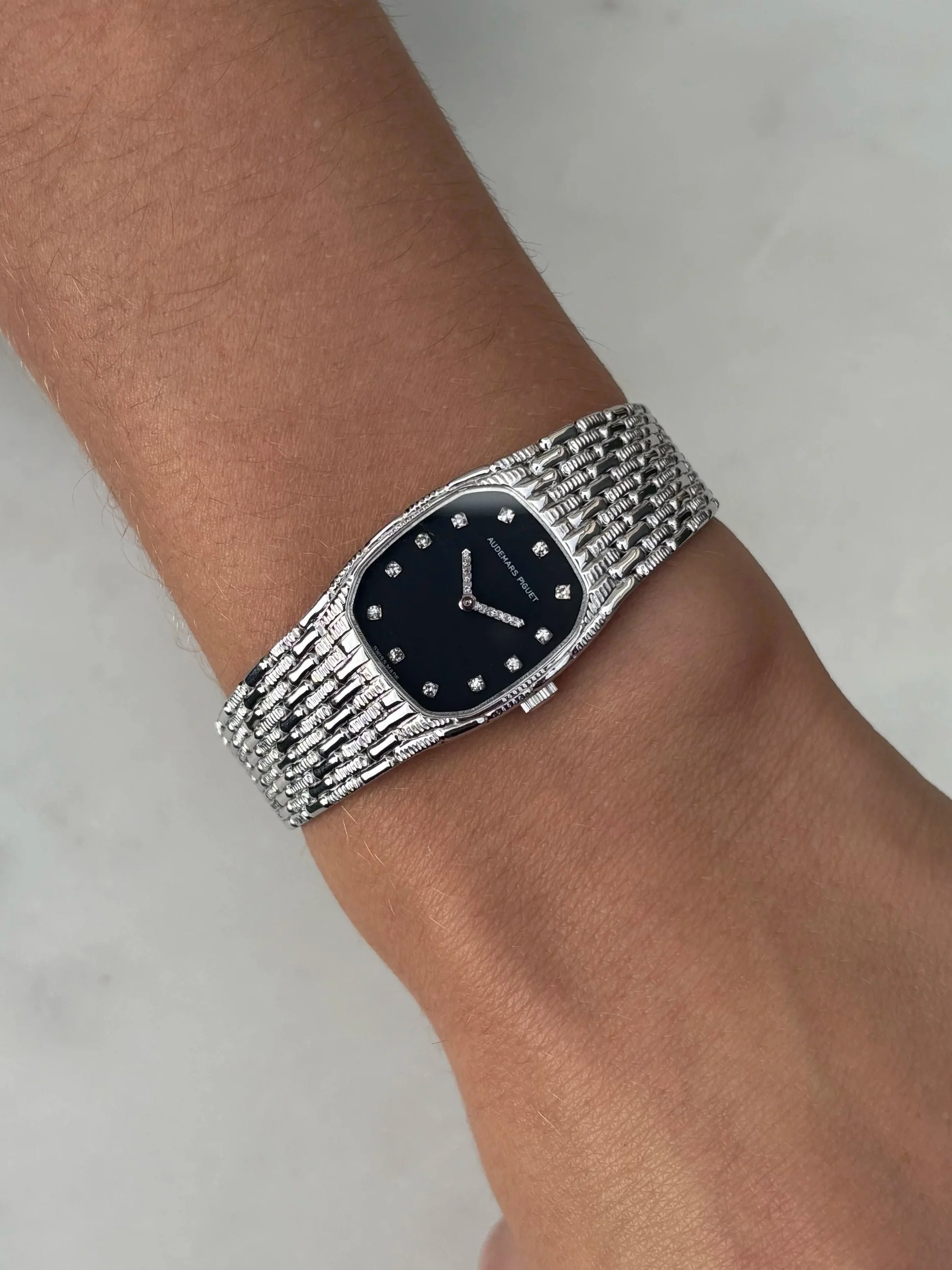 Audemars Piguet Mini Cobra White Gold Navy Dial, Diamond Hands & Indexes