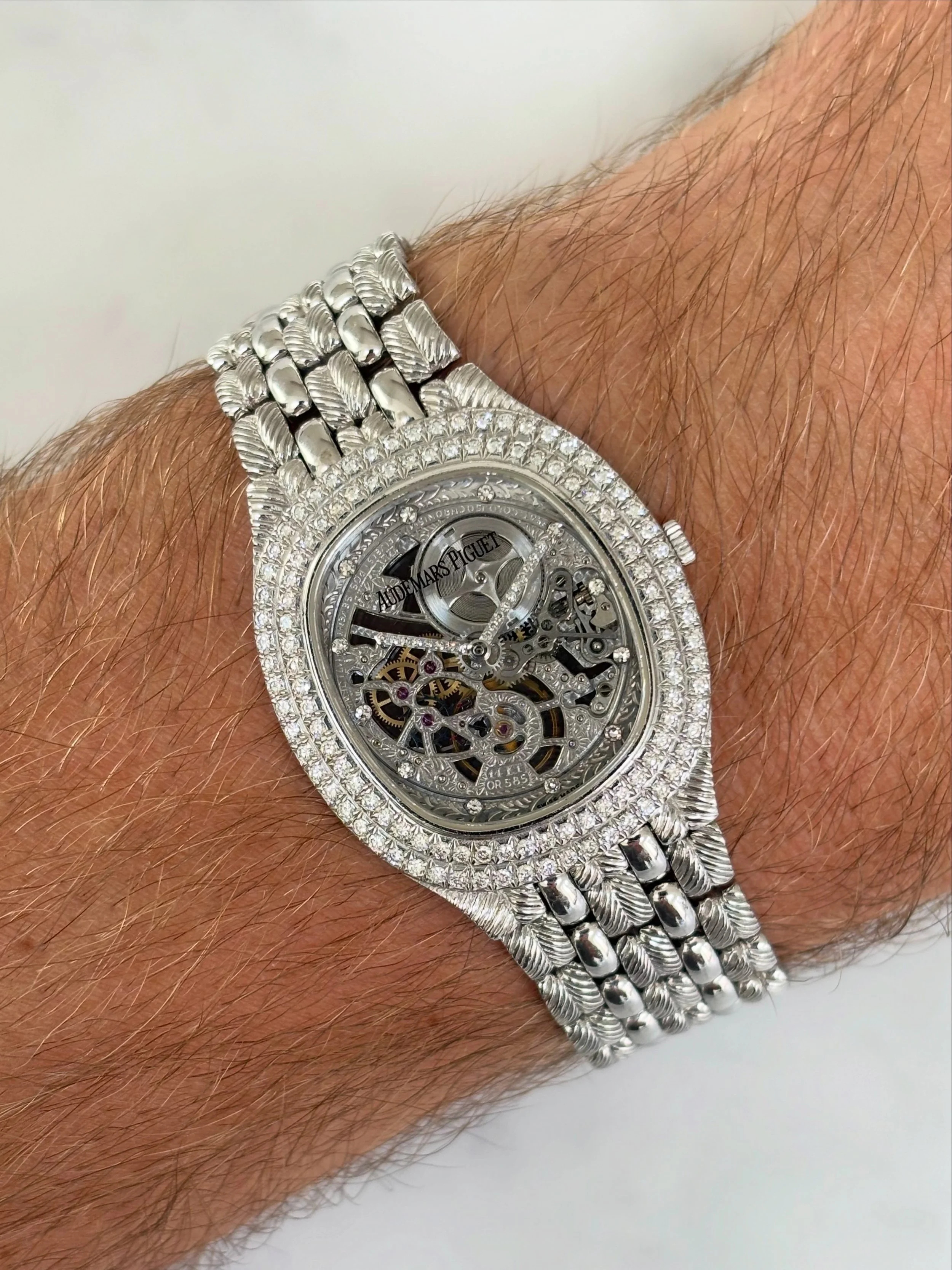 Audemars Piguet Feather White Gold Skeleton 'No.1' Diamond Hands, Indexes, Two Row Bezel ref. 14242 BC