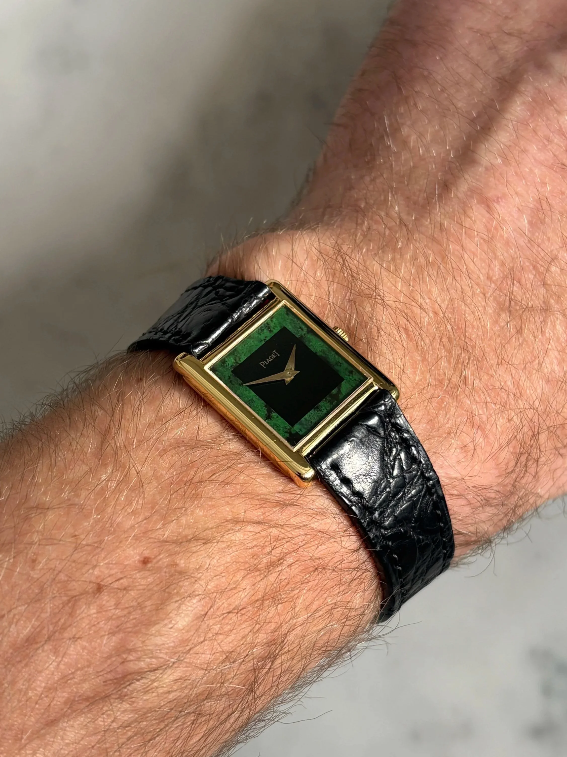 Piaget Tank Yellow Gold Jade 'Camo' & Onyx Stone Dial ref. 90802 D