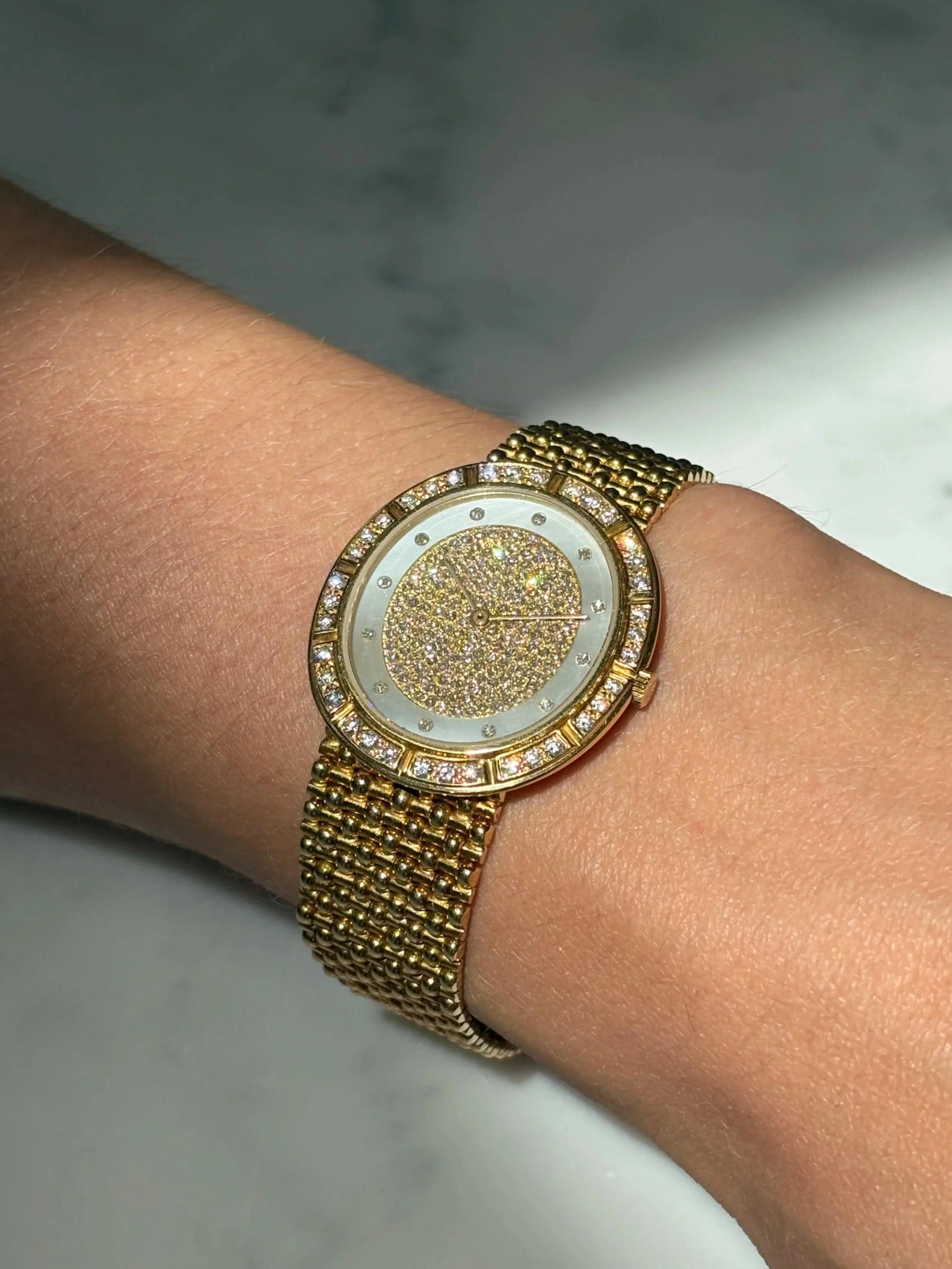 Audemars Piguet Ellipse Yellow Gold Mother Of Pearl Pavé Diamond Dial & Diamond Bezel ref. 4497/664 BA w/ Hang Tag