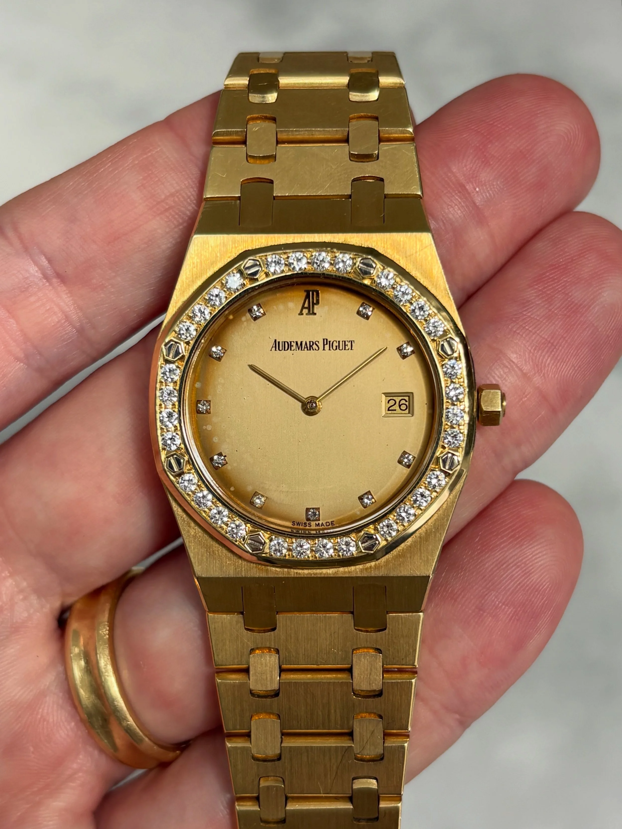 Audemars Piguet Royal Oak Yellow Gold ‘Crème Brûlée’ Patina Diamond Bezel & Indexes ref. 56323 BA