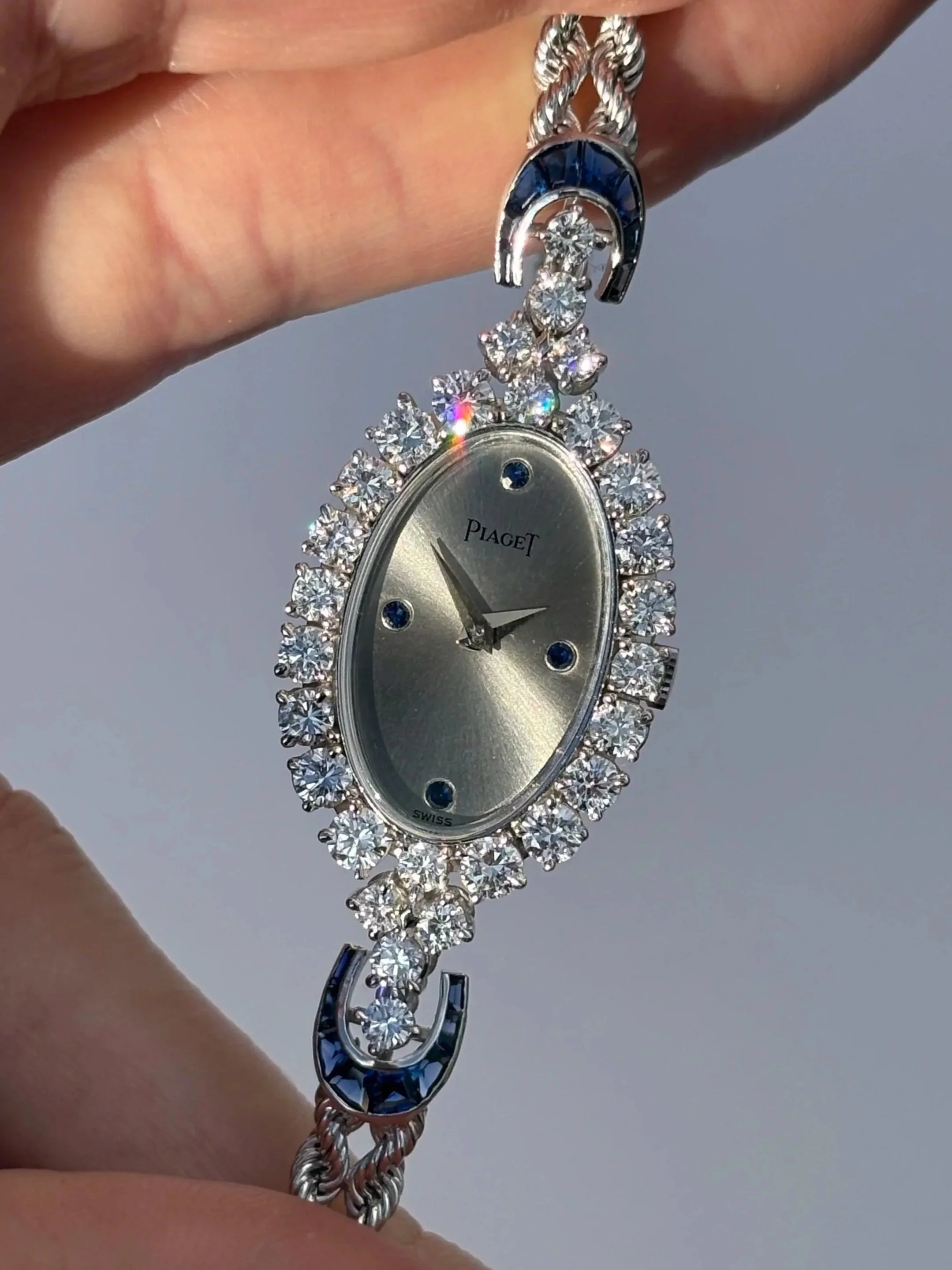 Piaget White Gold Rope Bracelet Cocktail Watch 2ct Diamond Bezel, Sapphire Cresents & Indexes ref. 4564 E21