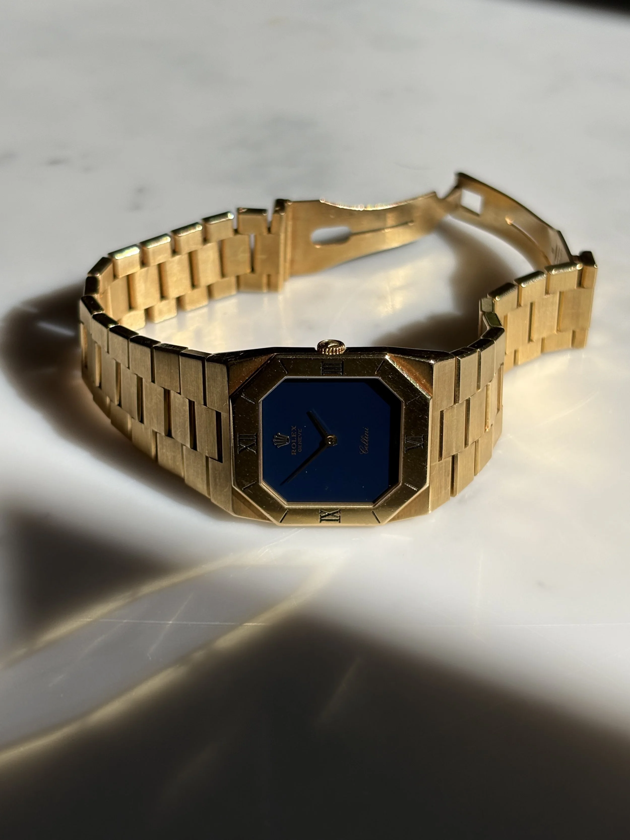 Rolex Cellini Octagon Yellow Gold Navy Blue Lacquer Dial ref. 4350