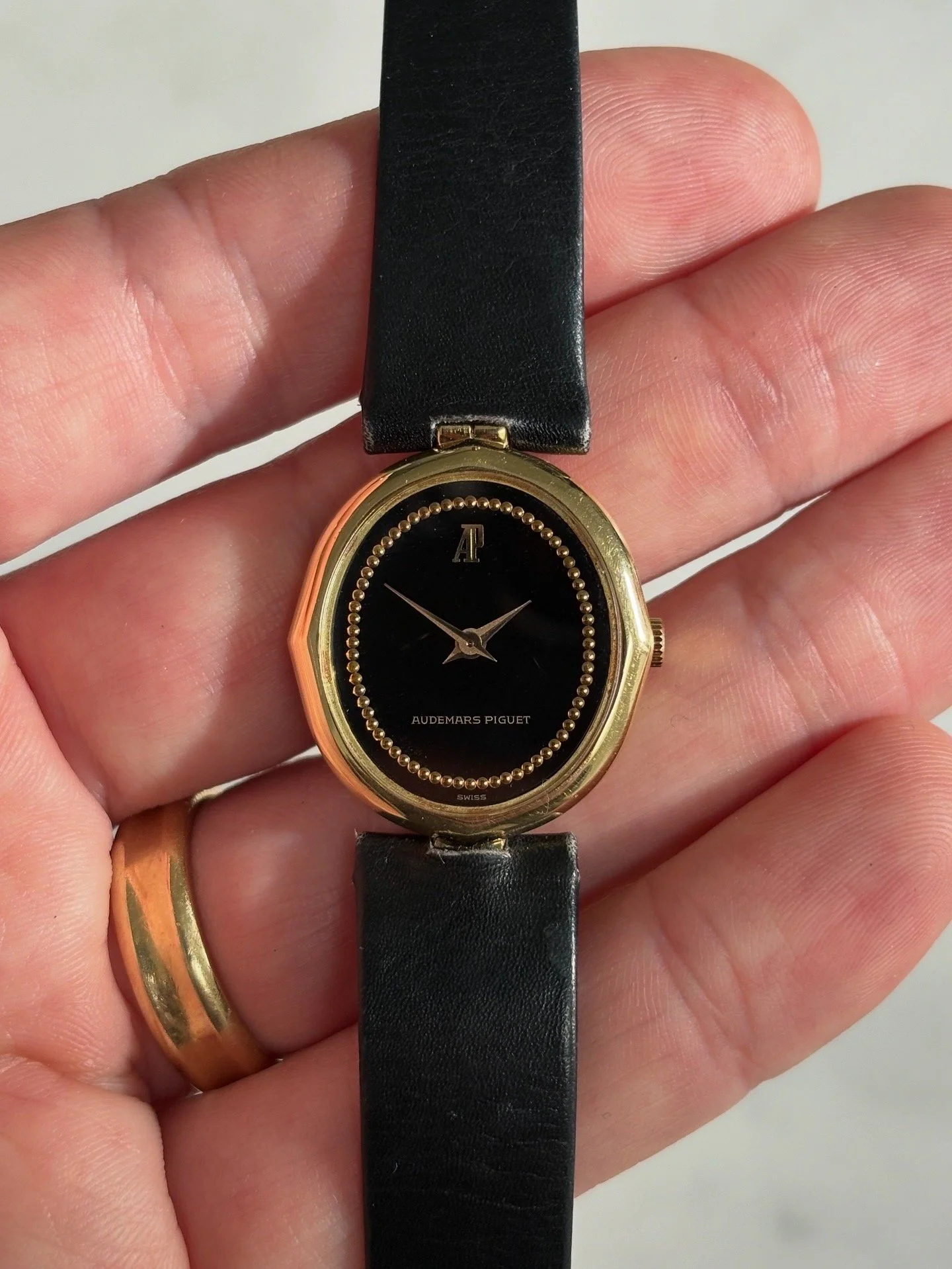 Audemars Piguet Yellow Gold Fancy Case Black Dial & Beaded Minute Track