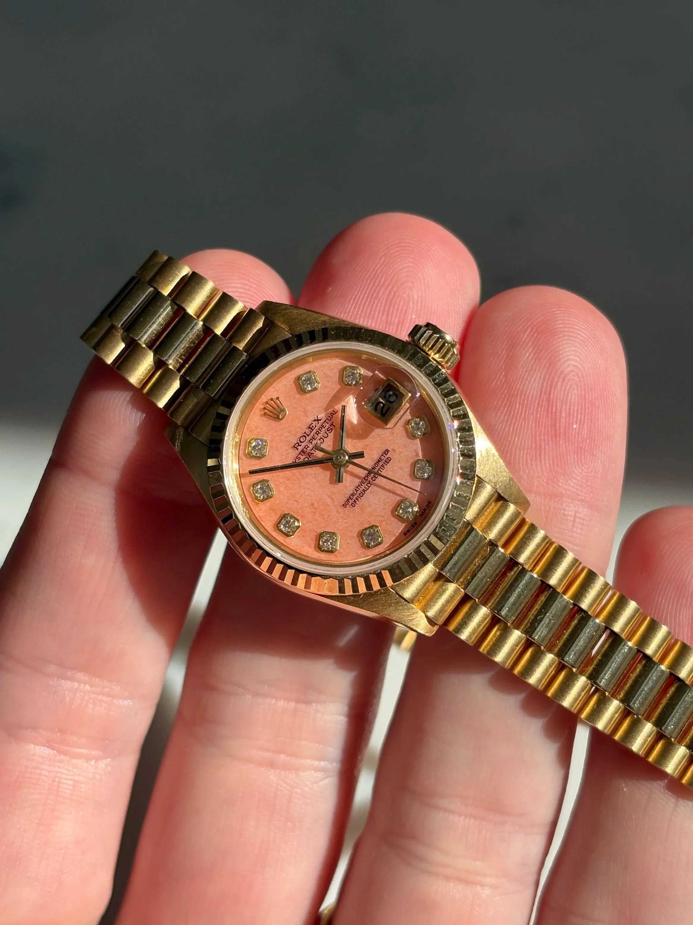 Rolex Datejust 26mm Yellow Gold Pink Coral Stone Dial ref. 69178