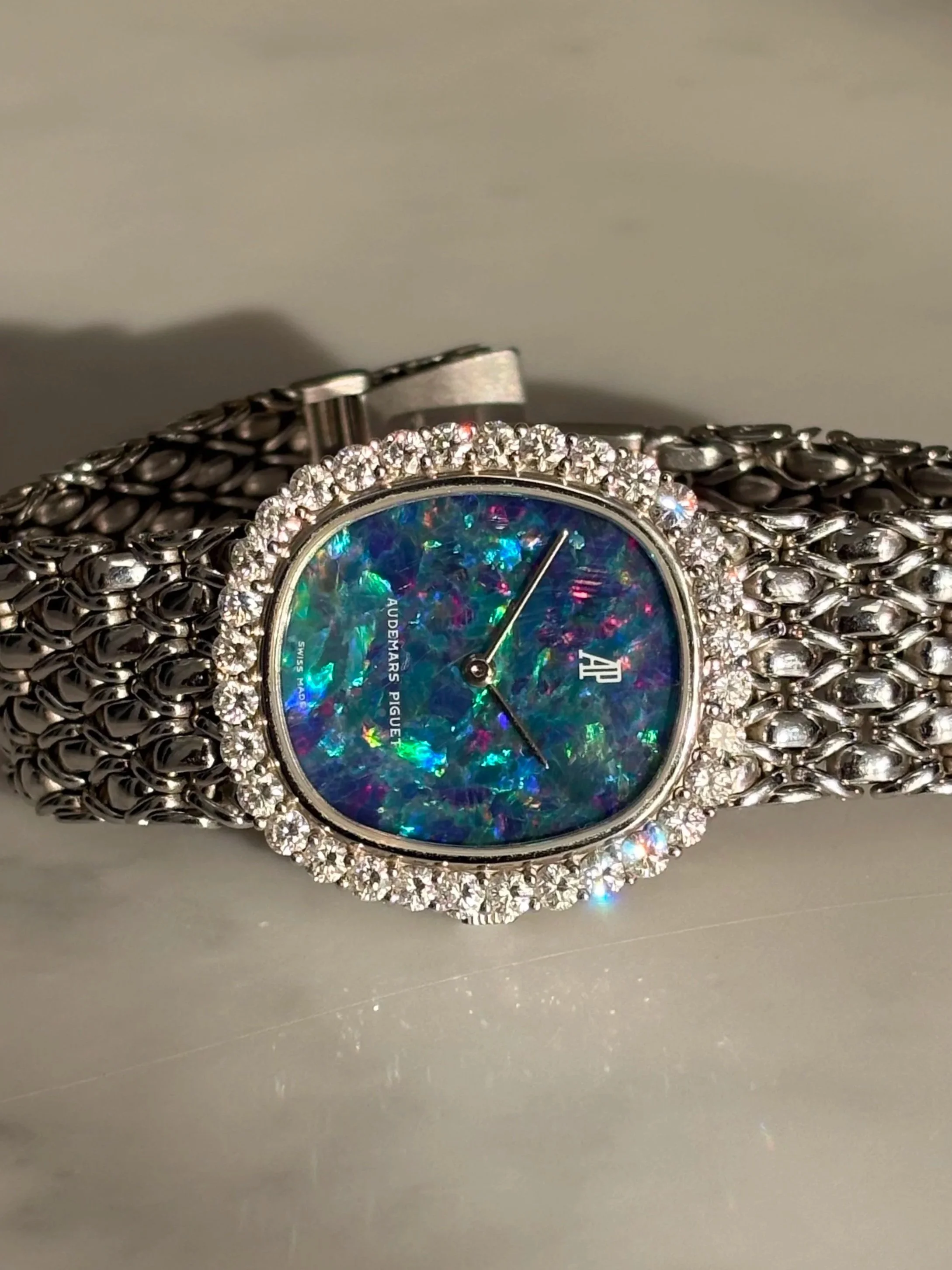 Audemars Piguet Ellipse White Gold Opal Stone Dial & 3ct Diamond Bezel ref. 14569 BC w/ Original Box & Papers