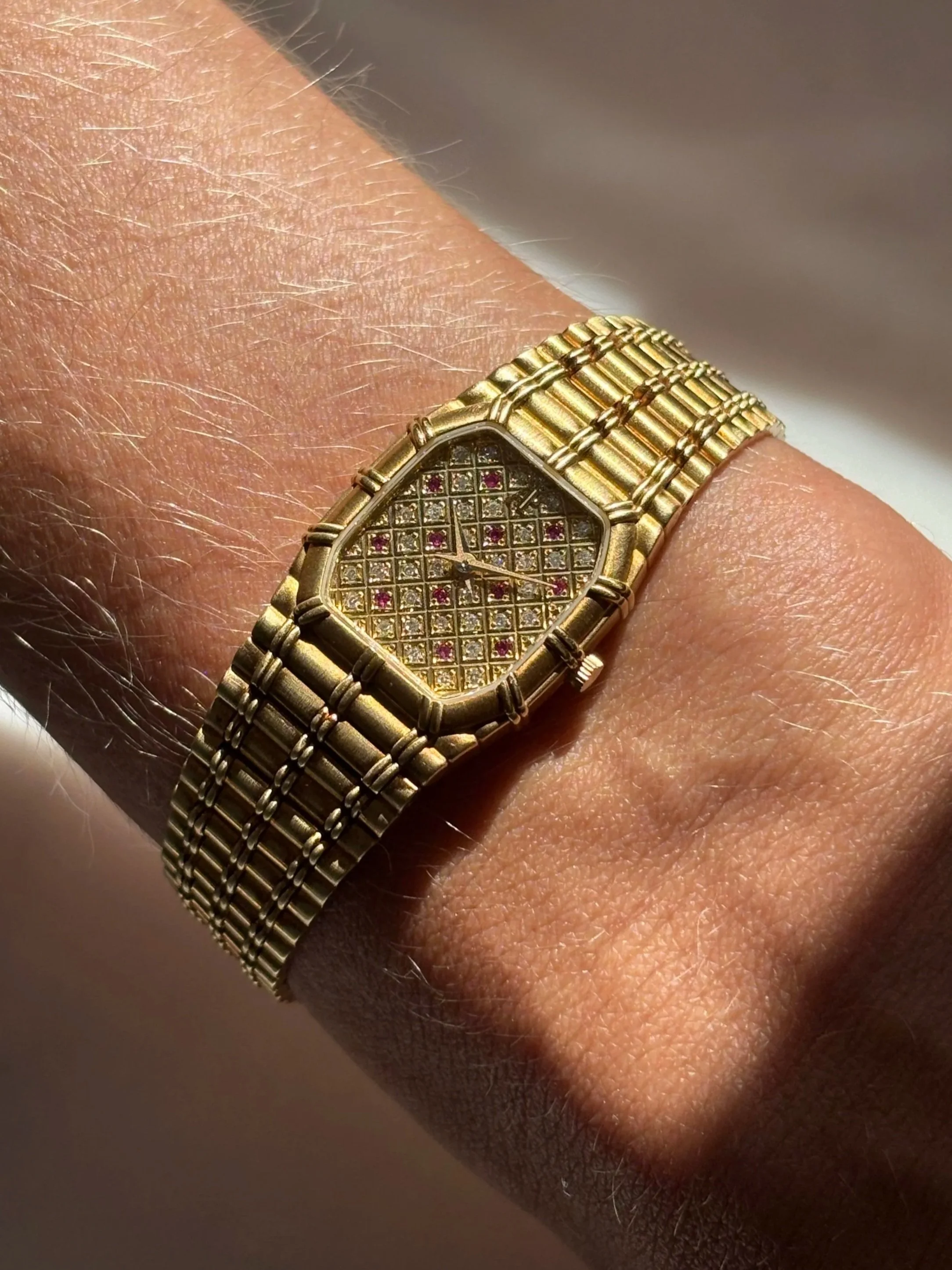 Audemars Piguet Mini Bamboo Yellow Gold Diamond & Ruby Cross Hatch ref. 66913 BA