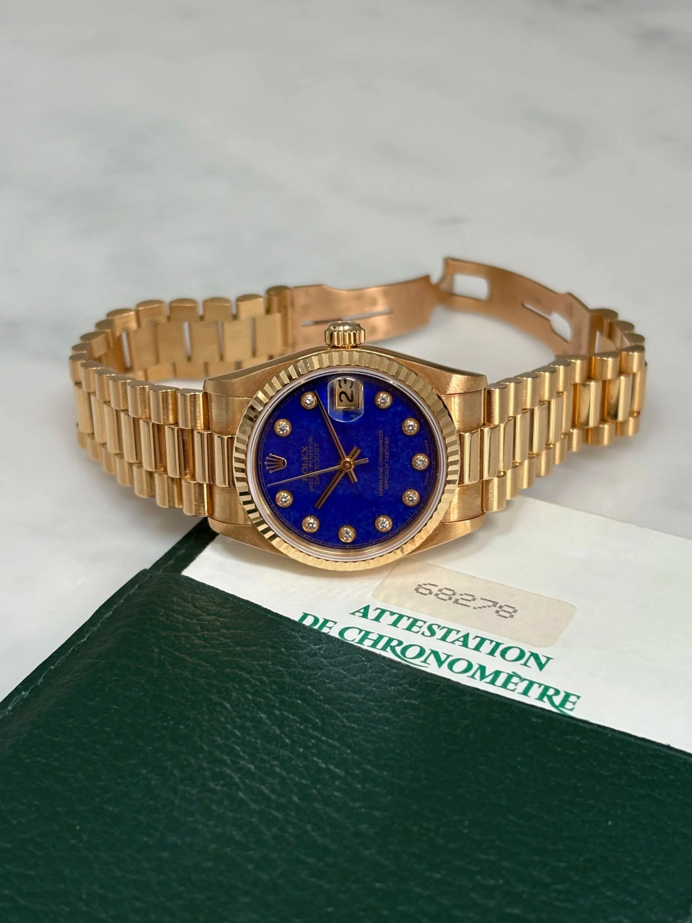 Rolex Datejust 31mm Yellow Gold Lapis 'Pinball' Diamond Index Dial ref. 68278 w/ Original Box & Papers