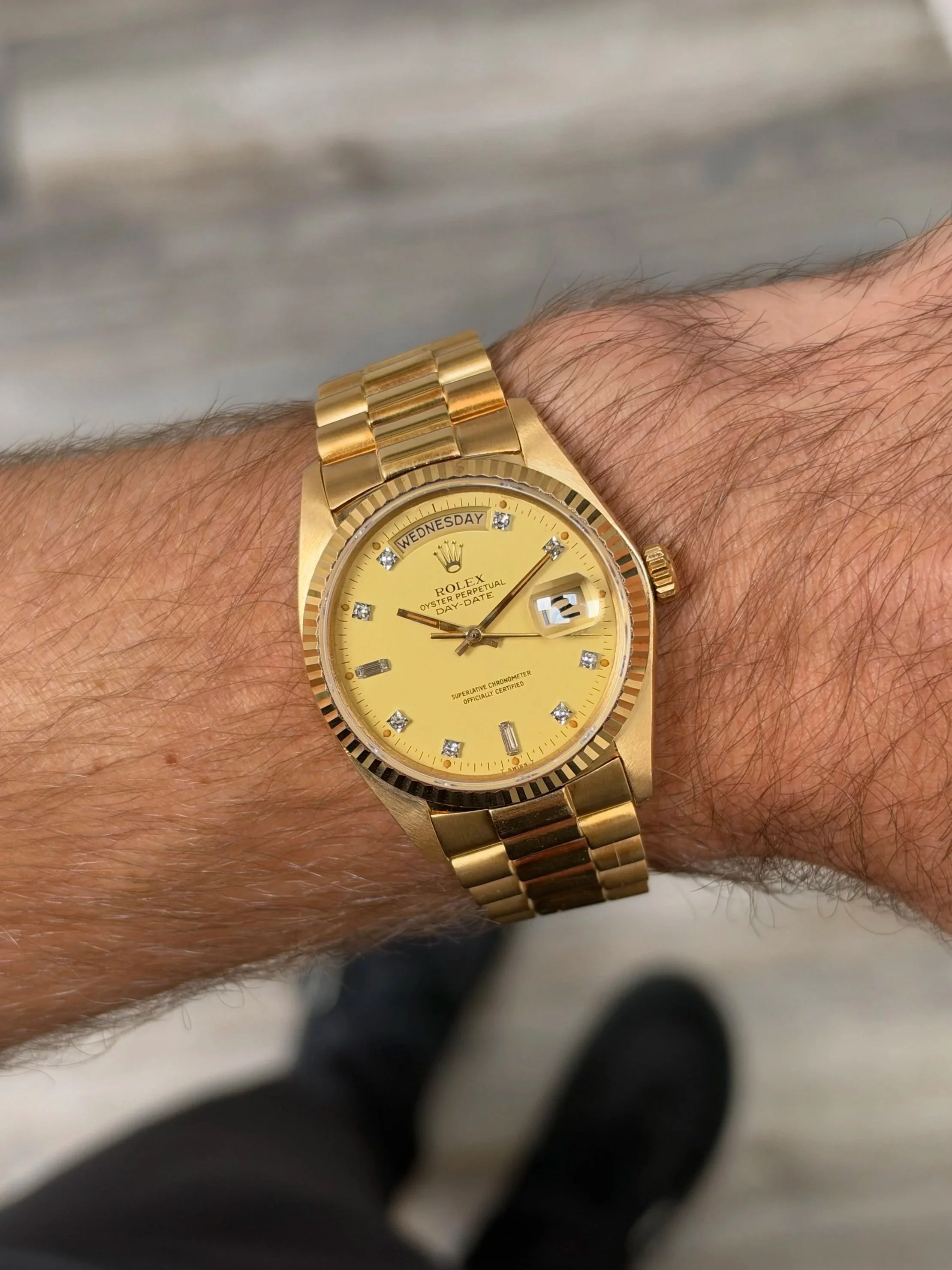 Rolex Day-Date 36mm Yellow Gold 'Lemon' Dial & Diamond Indexes ref. 18038