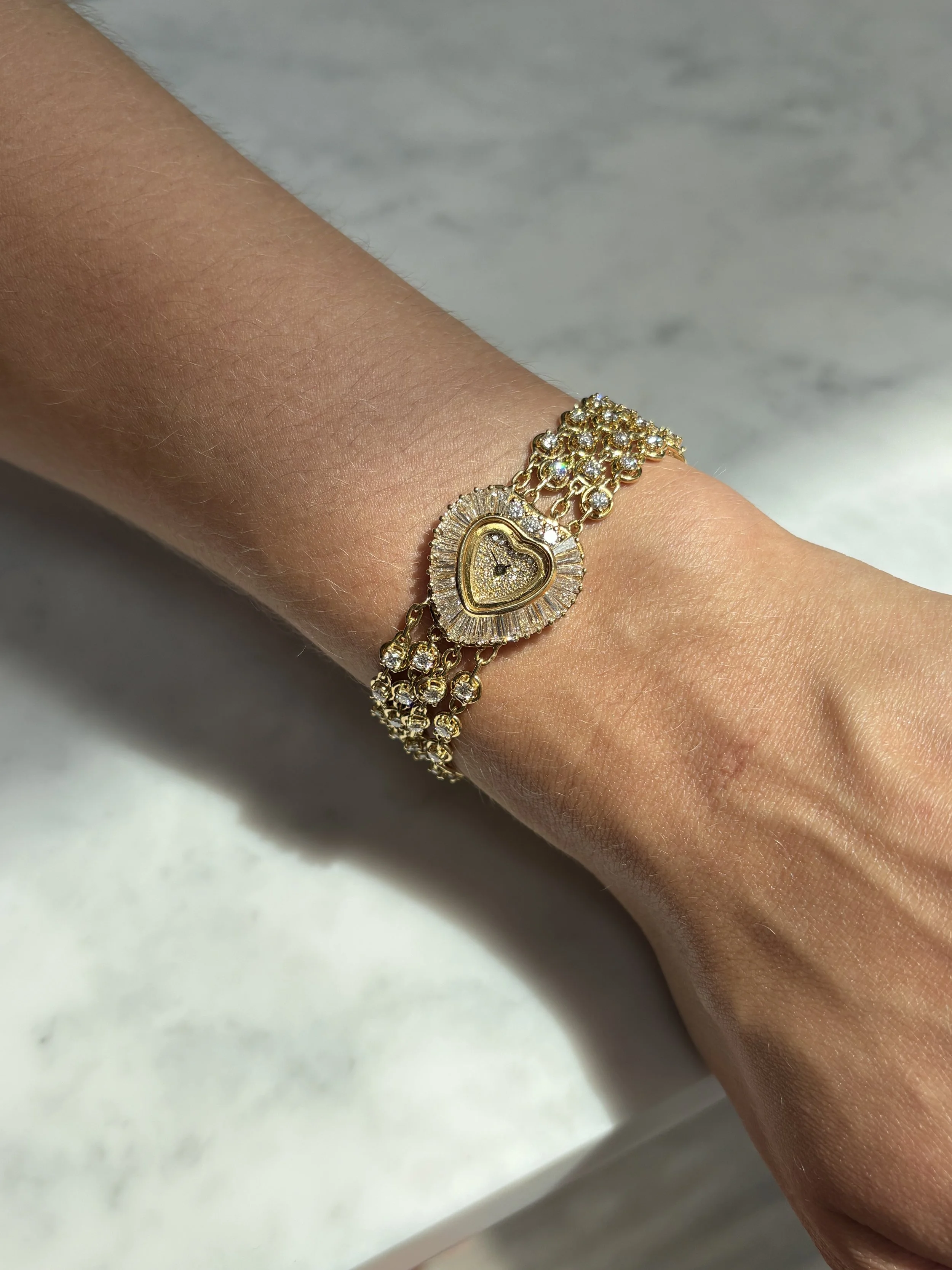 Heart Shape Cocktail Watch Yellow Gold Chain Bracelet &  4.2ct Diamond Weight