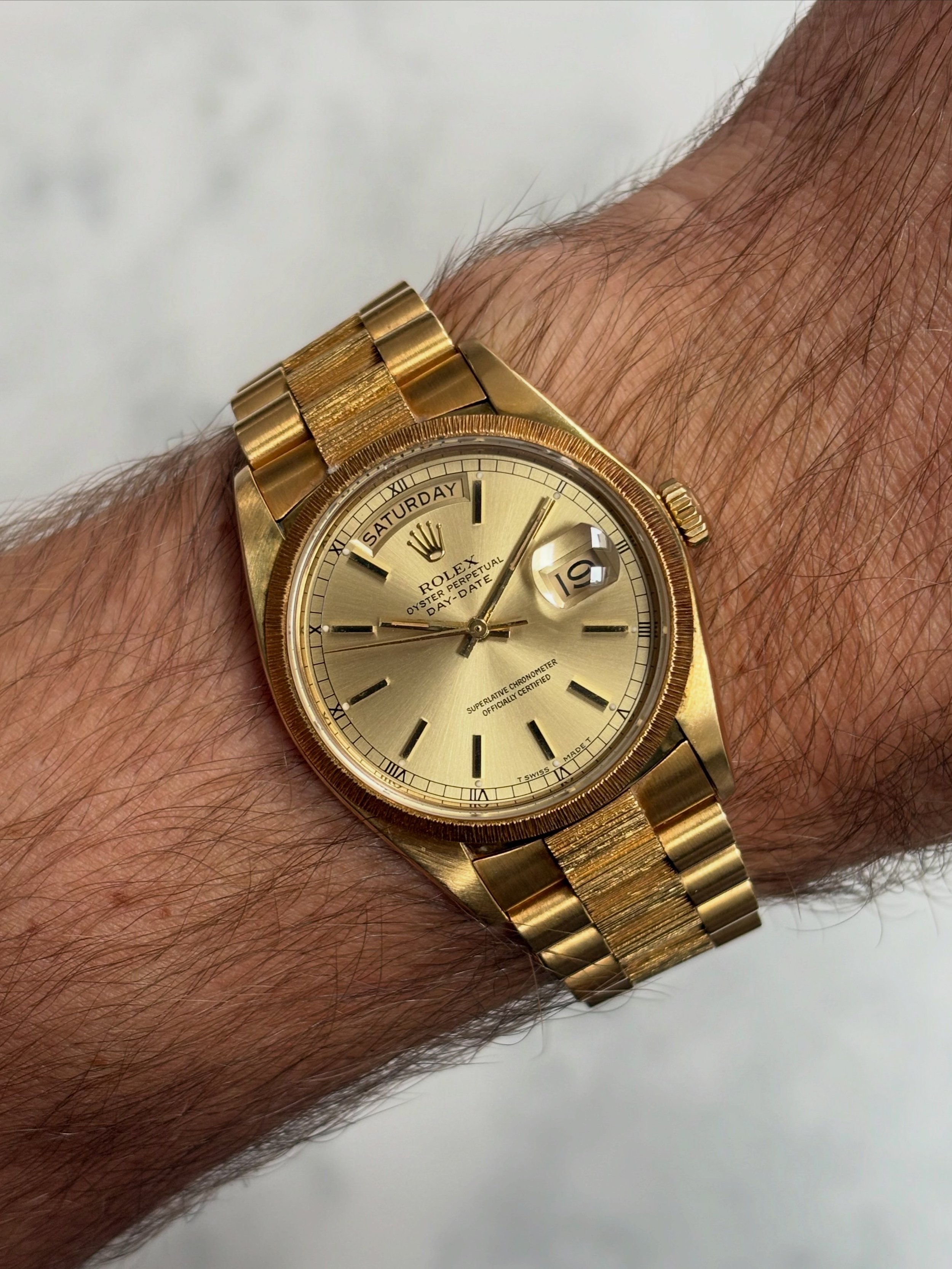 Rolex Day-Date 36mm Yellow Gold 'Bark' Finish ref. 18078