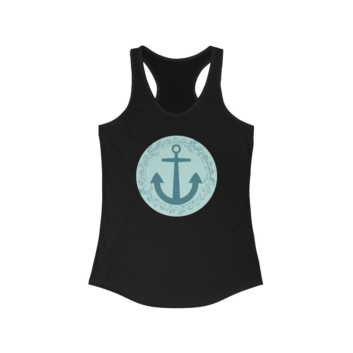 Women's Ideal Racerback Tank Beach Blue Floral Anchor