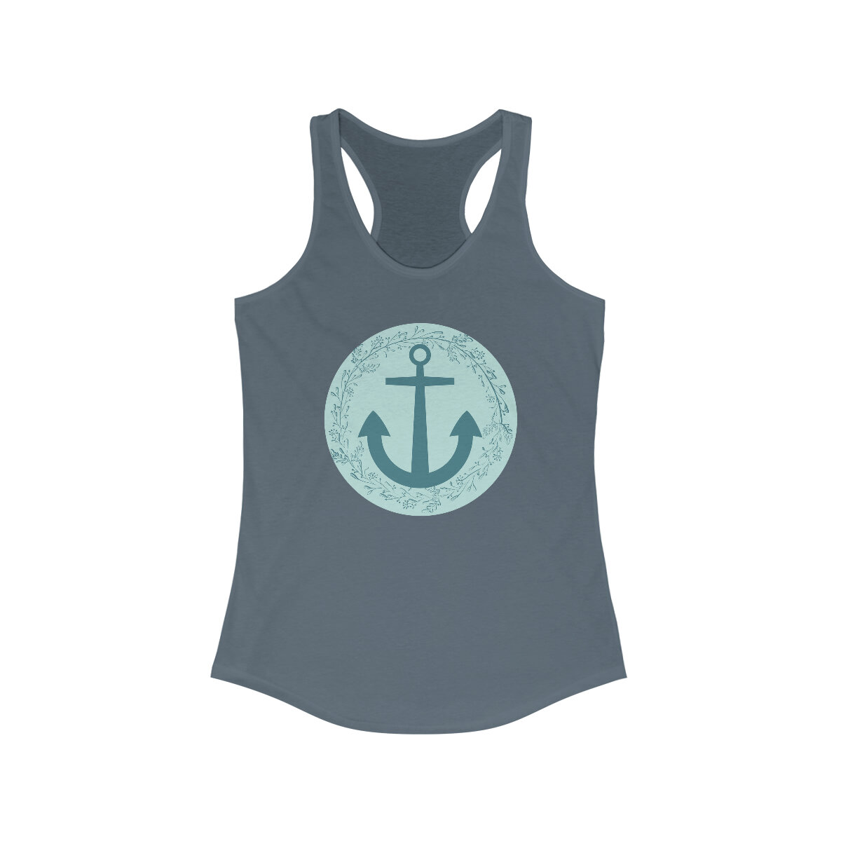 Women's Ideal Racerback Tank Beach Blue Floral Anchor