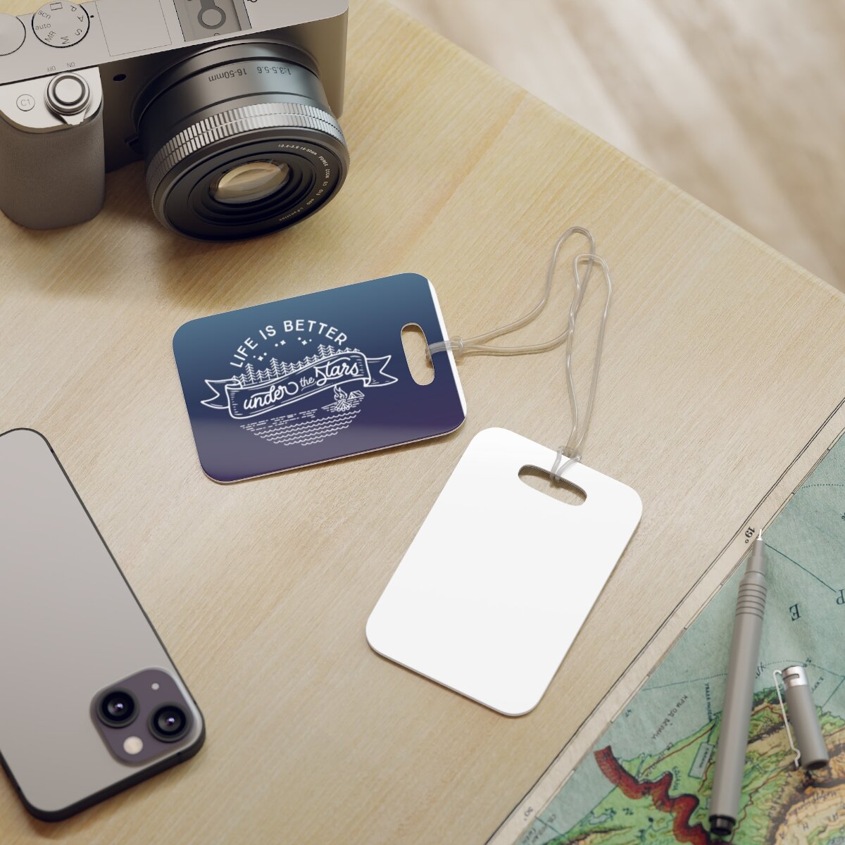 Luggage Tag with text Life is Better Under the Stars