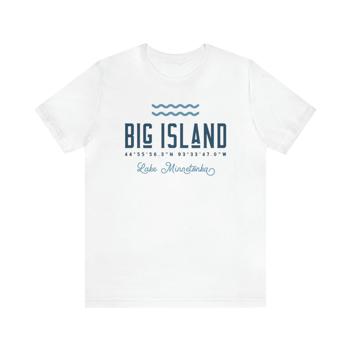 Unisex Super Soft Short Sleeve Tee with Big Island, Lake Minnetonka Coordinates
